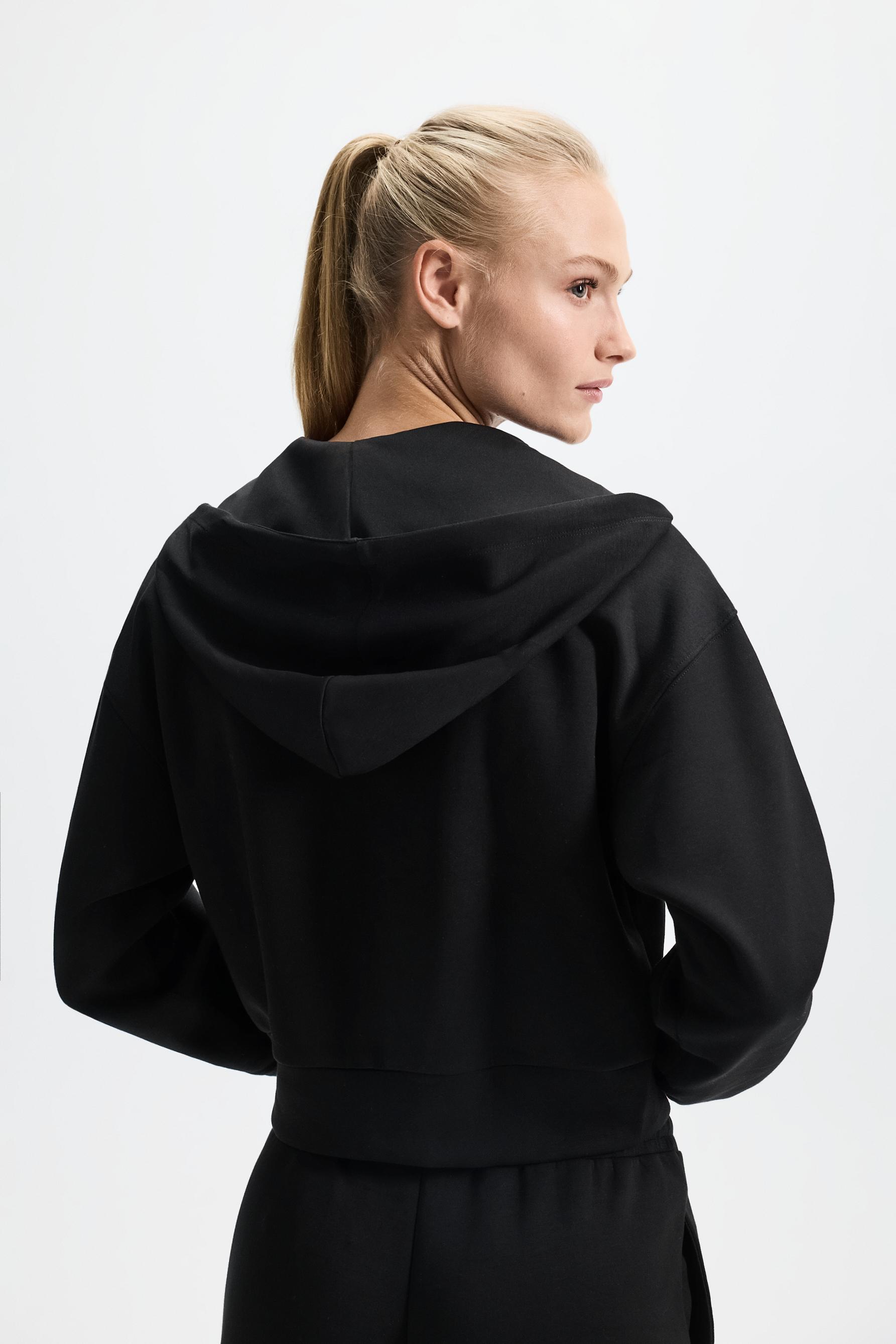 Flowy zip-up sports sweatshirt — BLACK