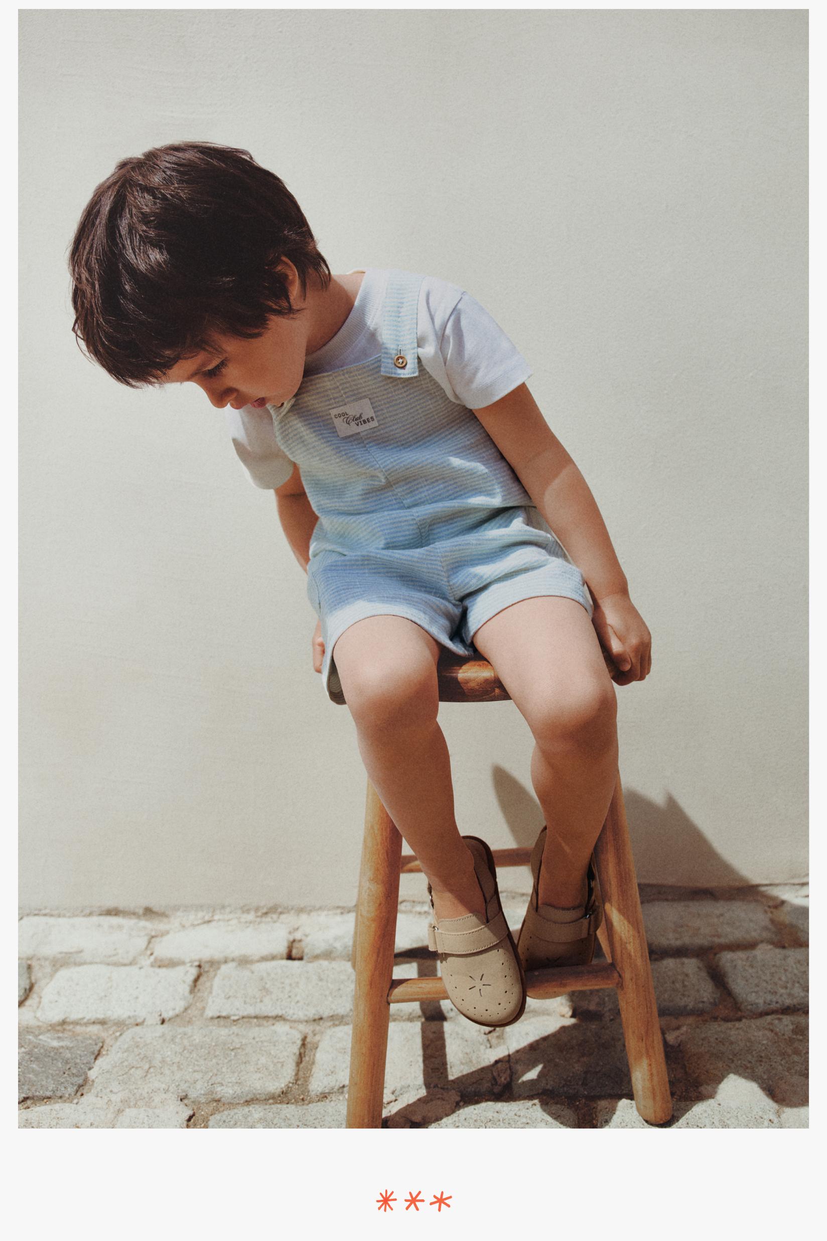 Striped short dungarees — PASTEL BLUE