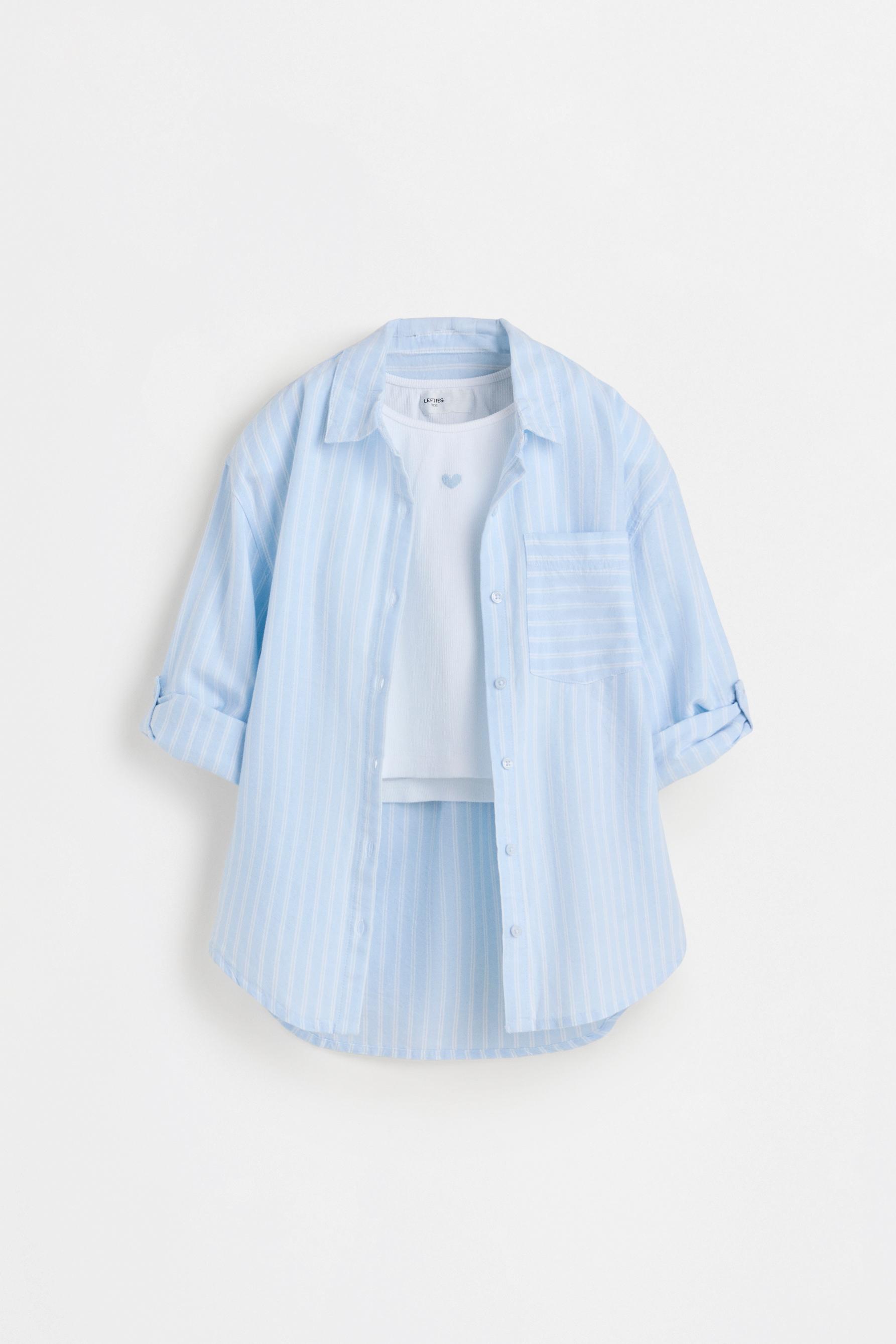 Striped shirt and ribbed T-shirt pack — WATER BLUE