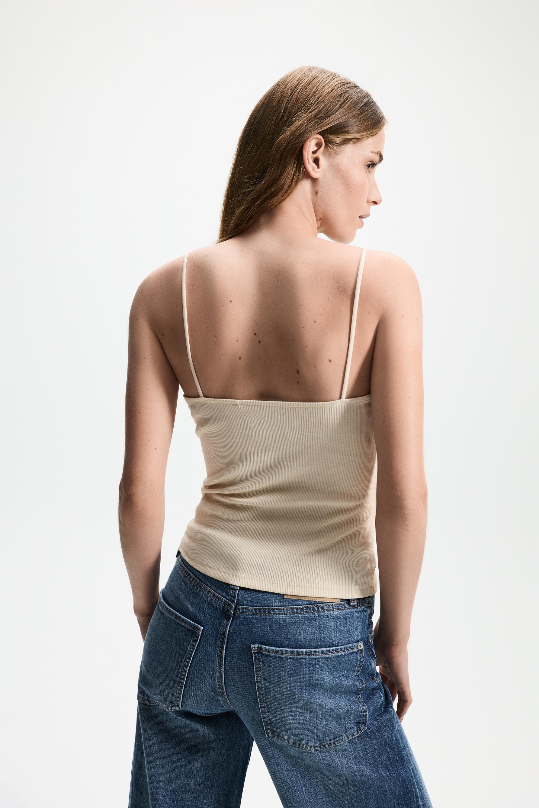 Ribbed lace camisole — ECRU