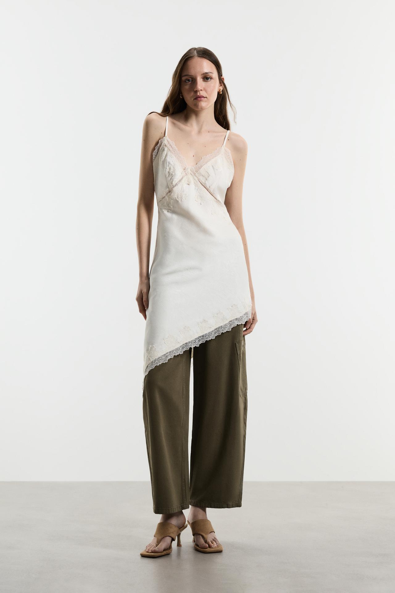 Short asymmetric slip dress — MEDIUM ECRU