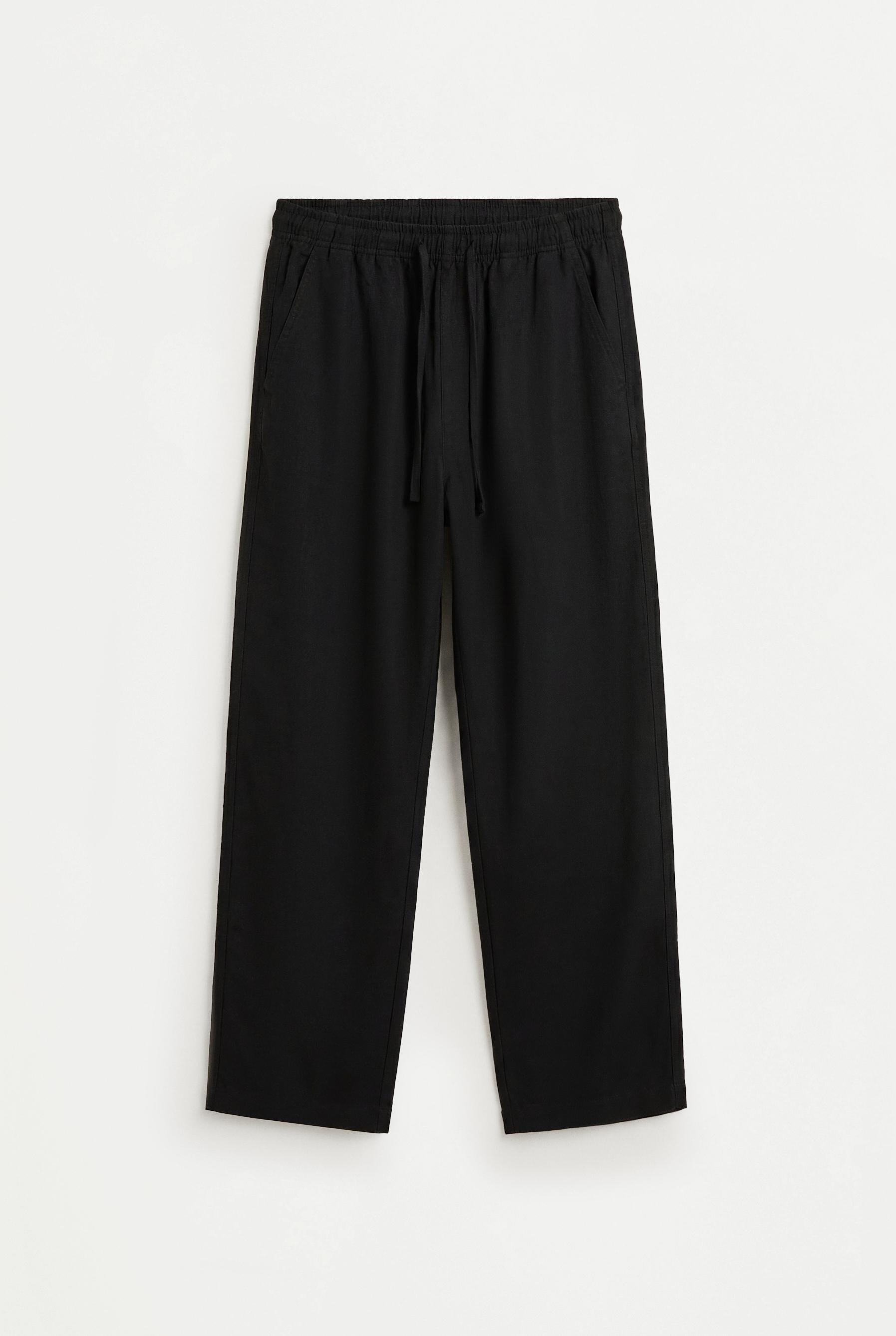 Baggy Linen-Blend Joggers — BLACK