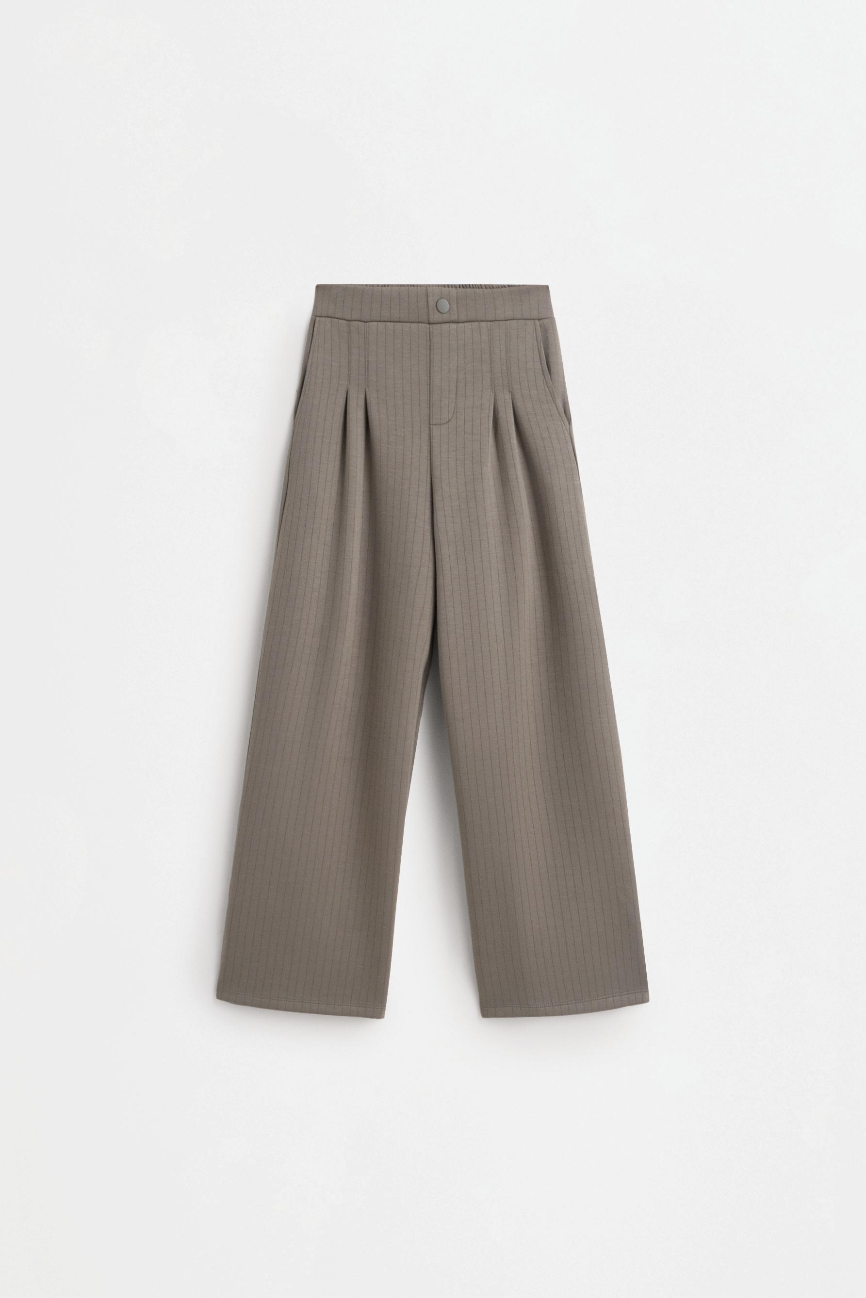 Ribbed straight-leg trousers — KHAKI