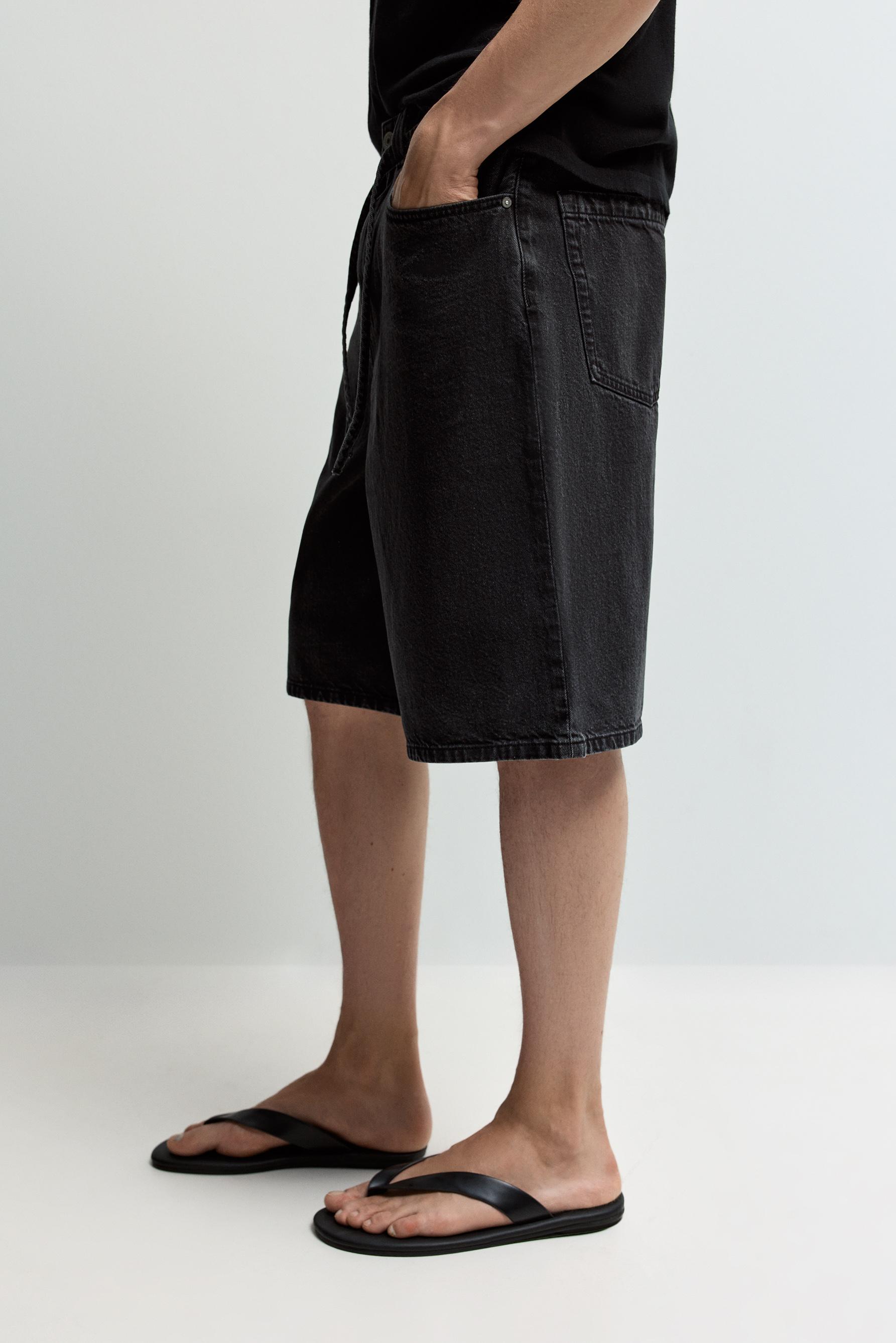 Baggy denim Bermuda shorts — BLACK