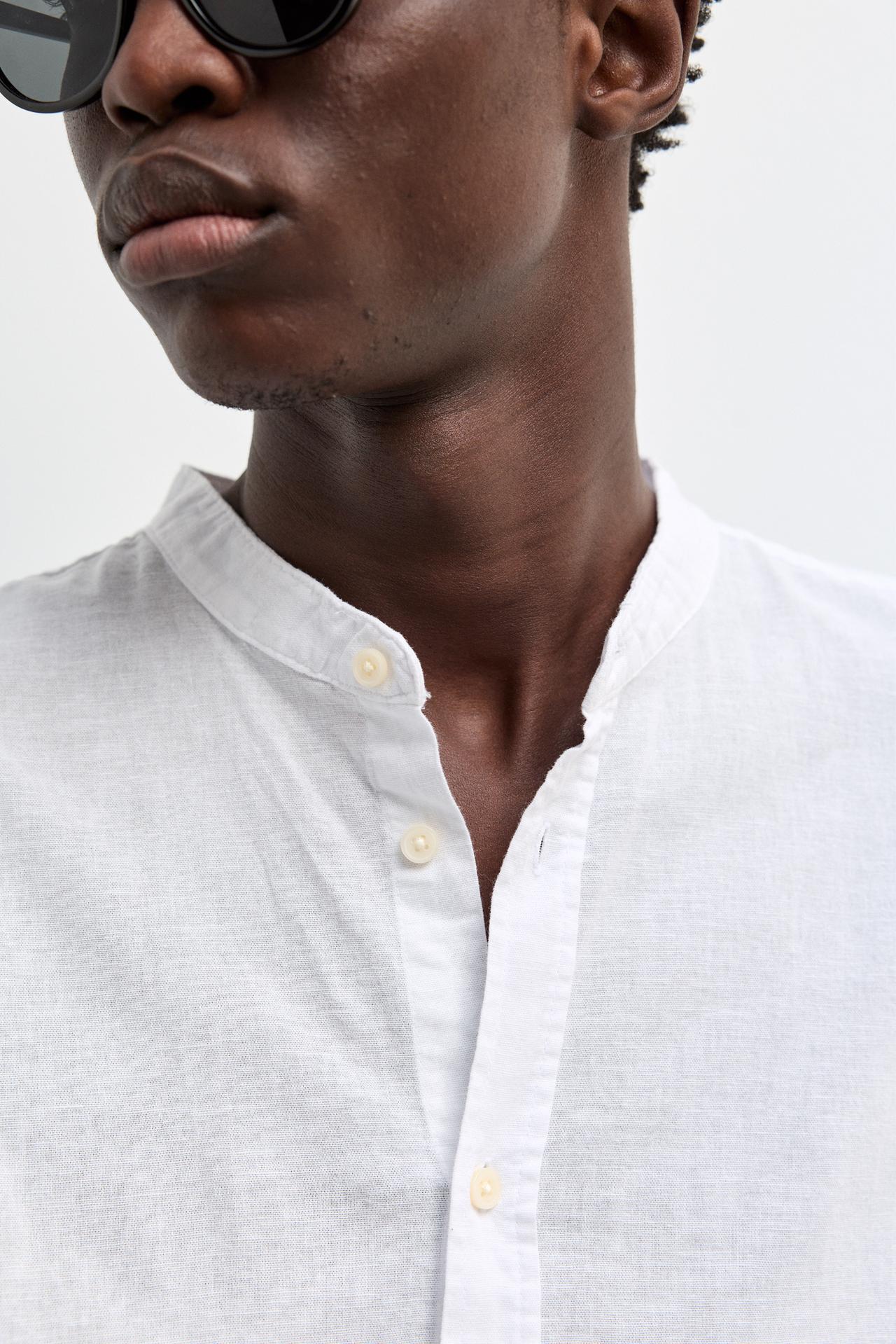 Linen and cotton stand collar shirt — WHITE