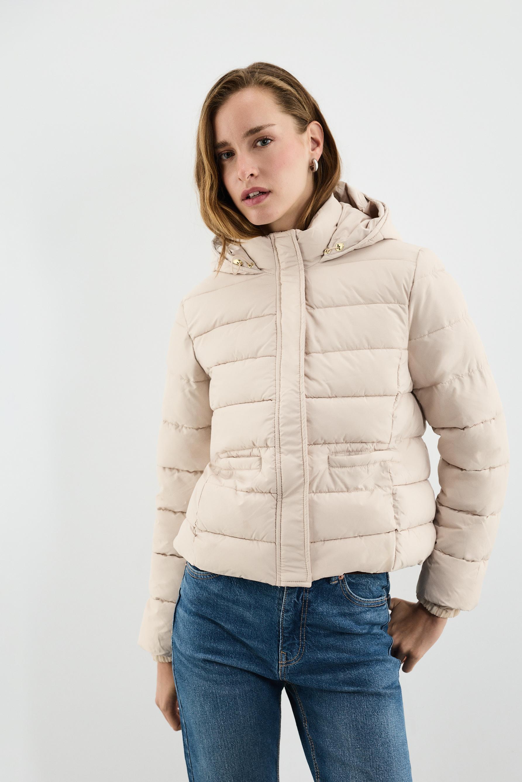 Quilted hooded jacket — ECRU