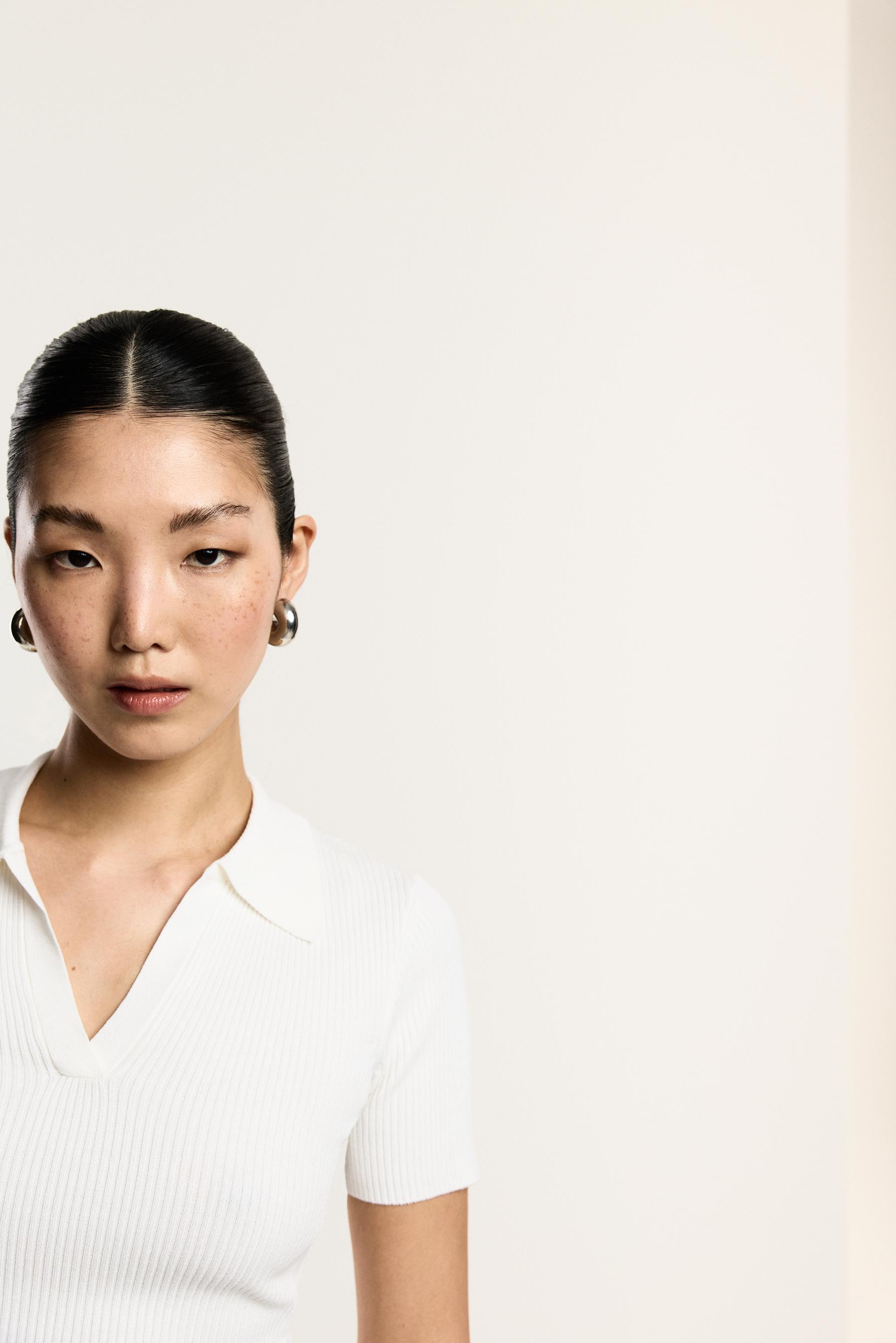 Basic rib knit polo shirt — WHITE