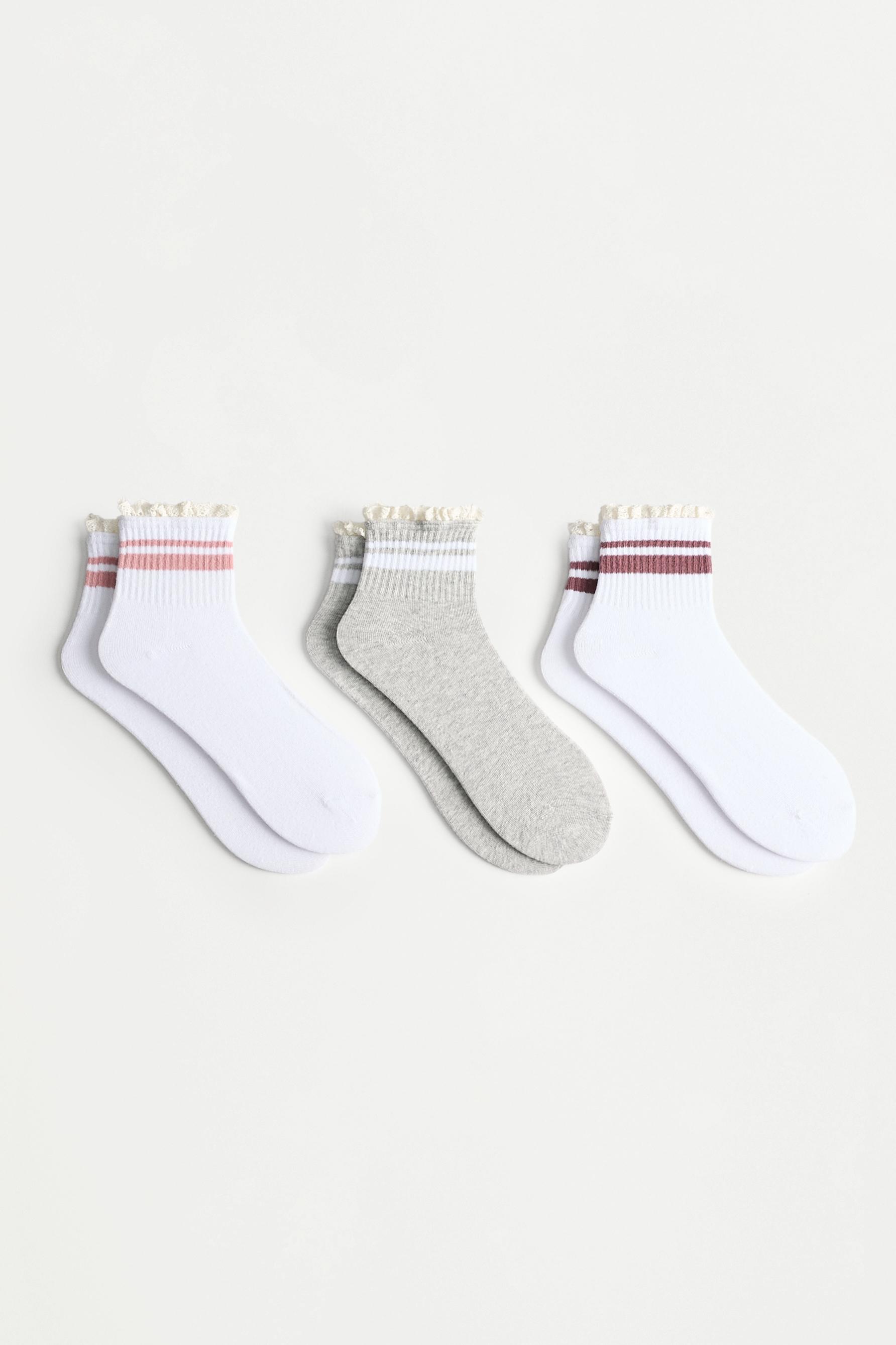 Lace and Stripe Short Socks (3-Pack) — PINK TONES