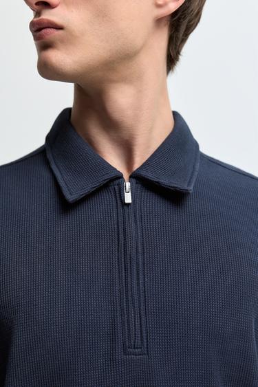 Waffle texture polo shirt — NAVY 3