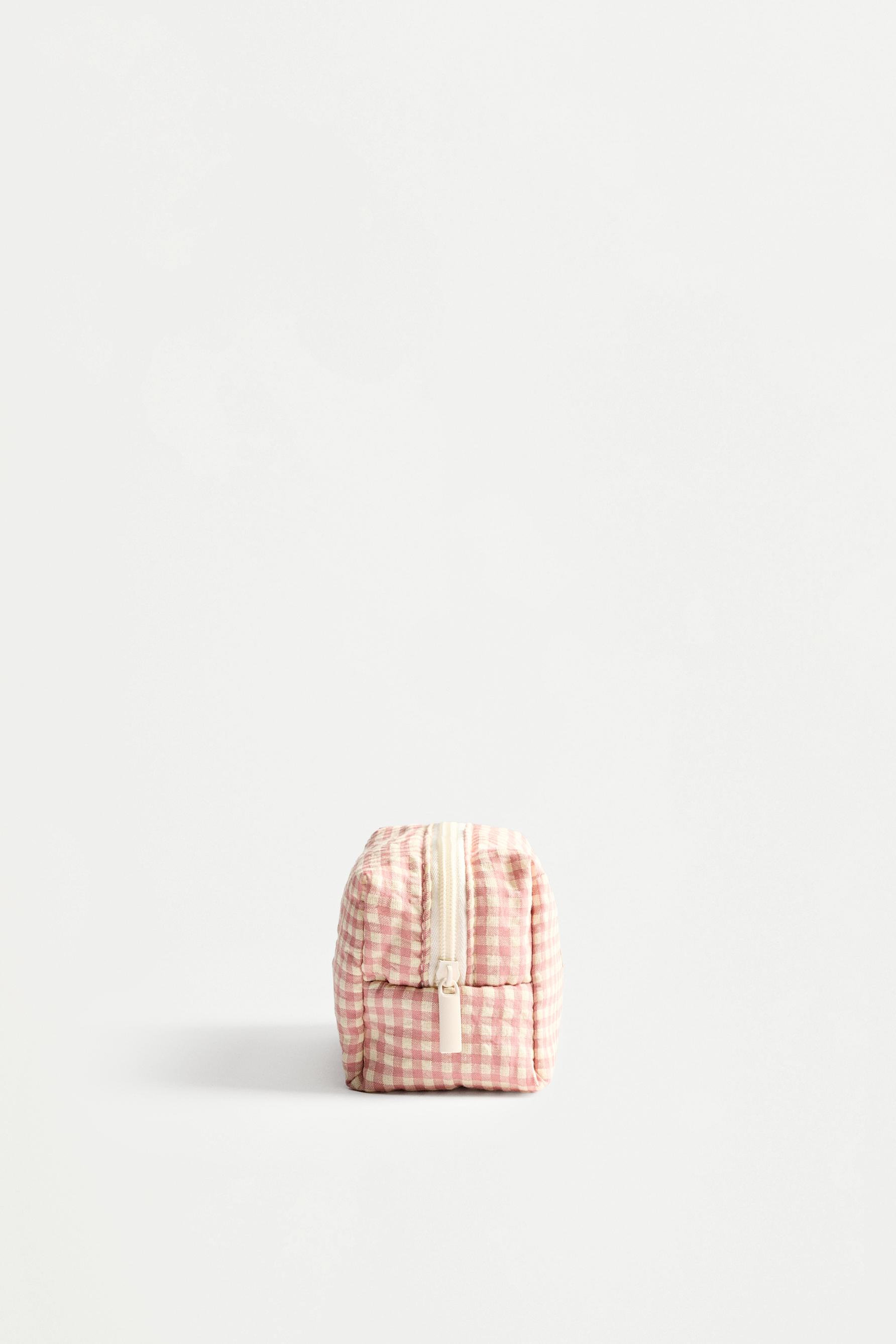 Small gingham print toiletry bag — CHALK PINK