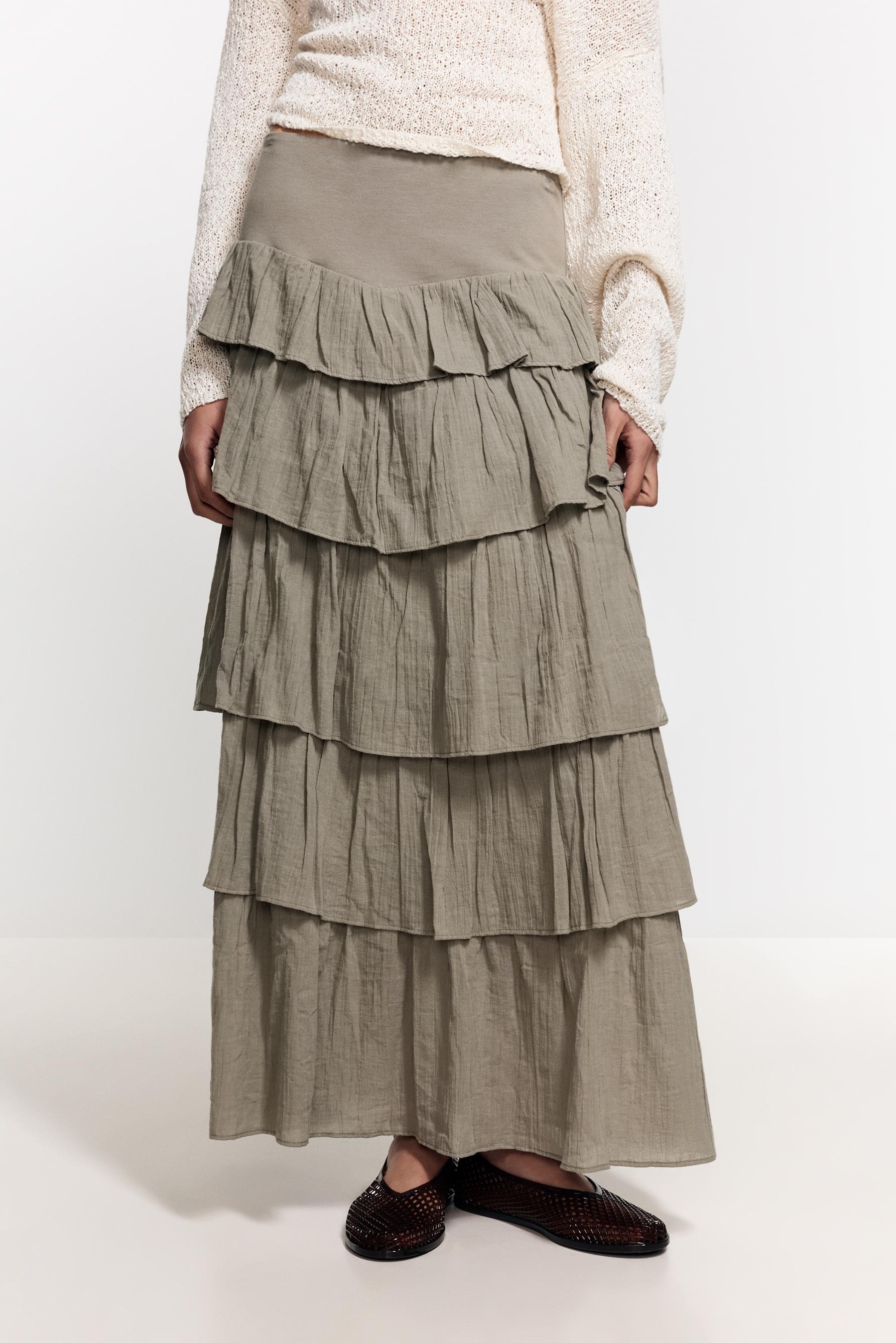 Ruffled midi skirt — PALE KHAKI