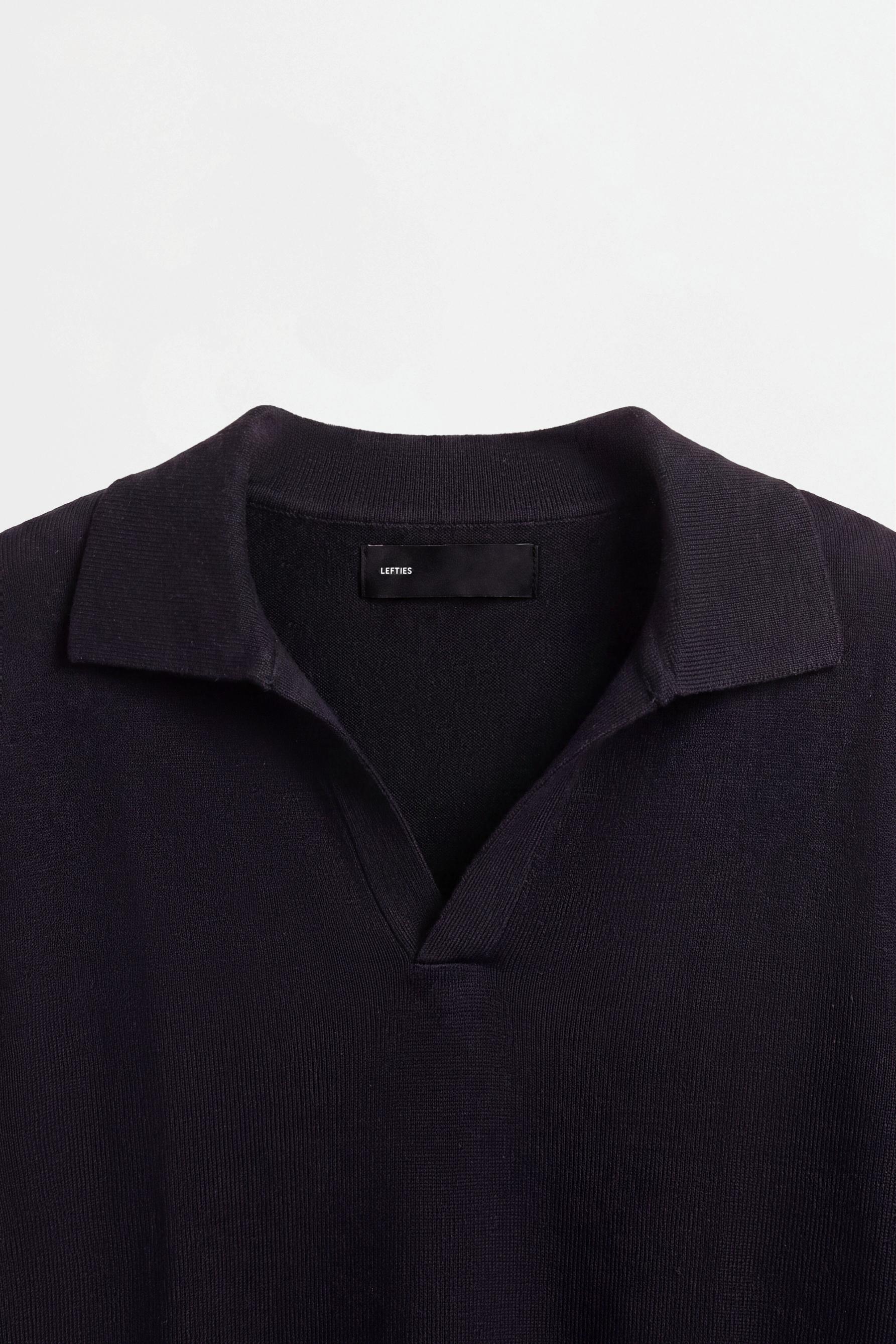 Long sleeve knit polo shirt — BLACK