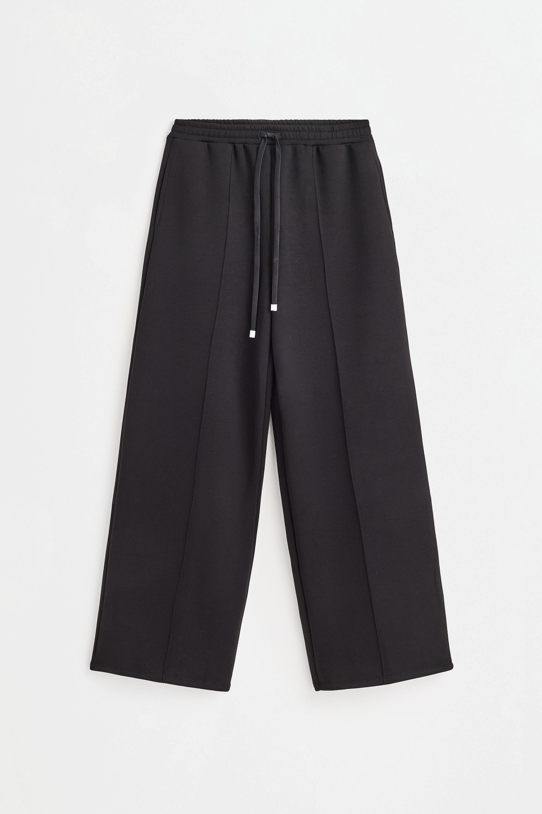 Wide-leg tracksuit trousers with front seam — BLACK
