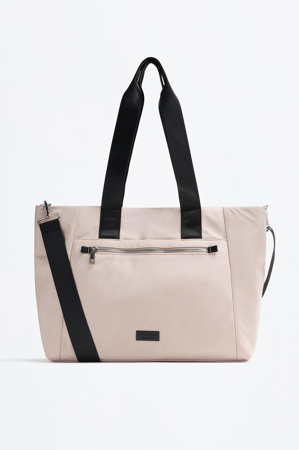 Large nylon shopper bag with multiple pockets