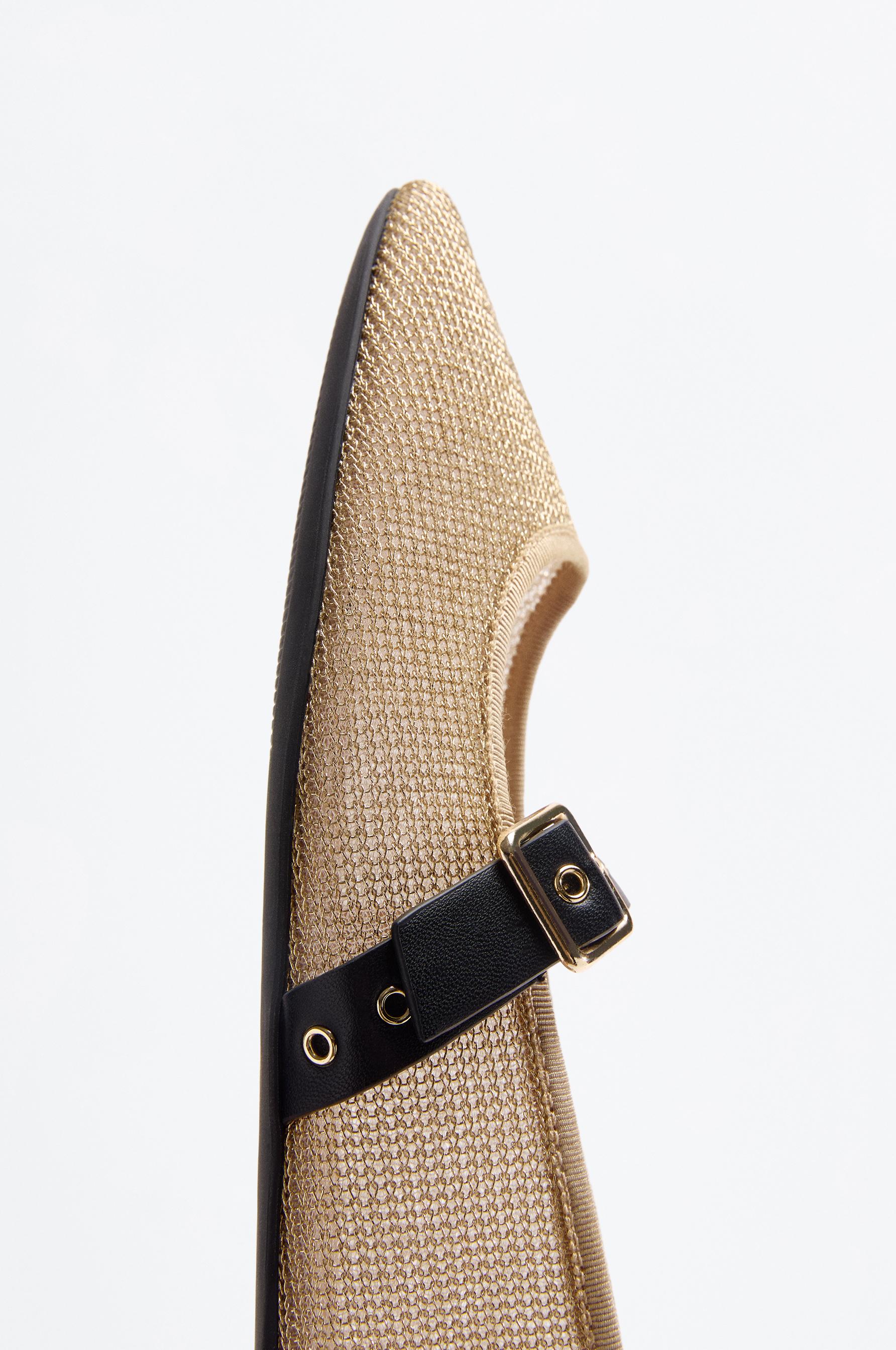 Fabric strap ballet flats — GOLD