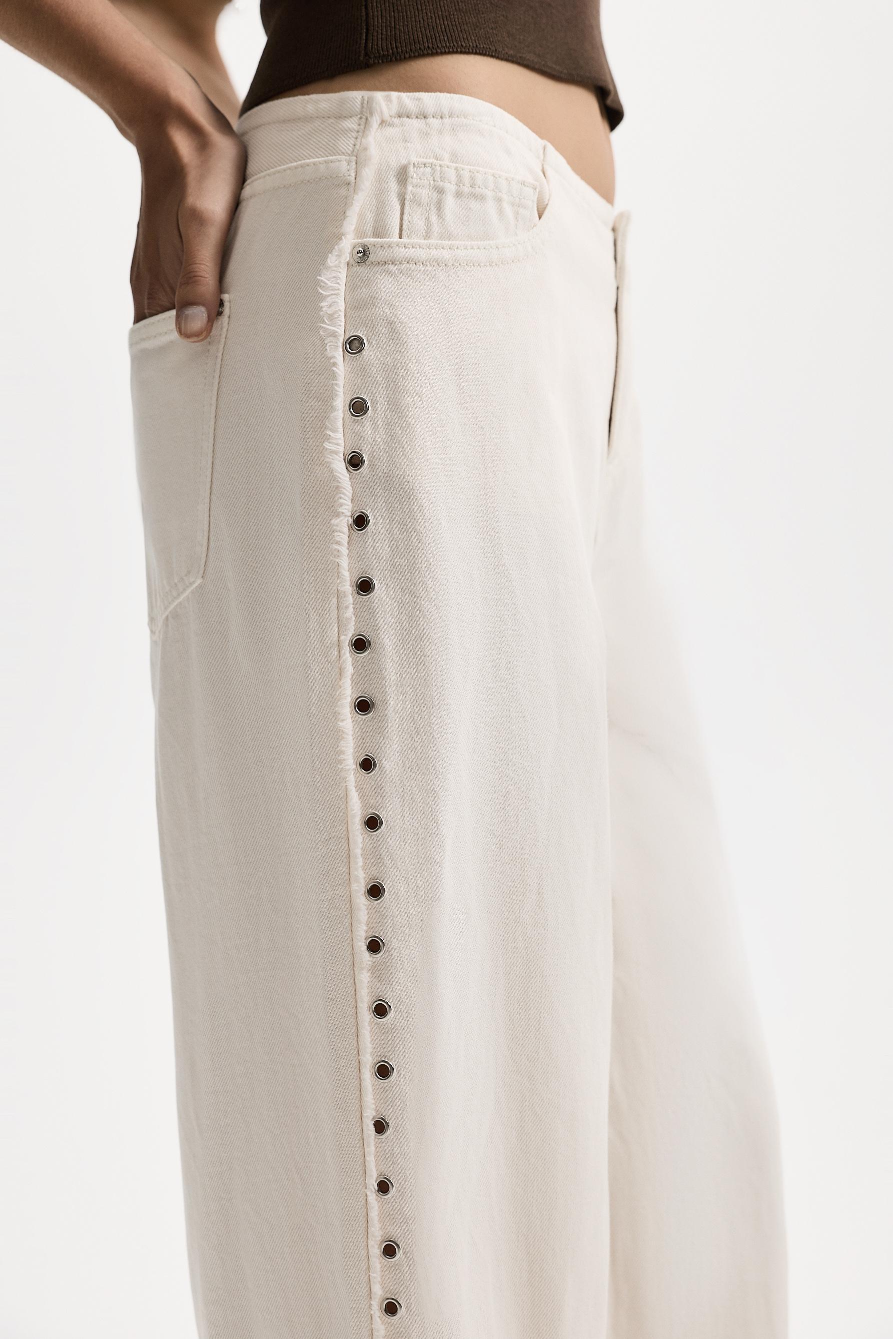 Wide-leg eyelet jeans — OFF WHITE