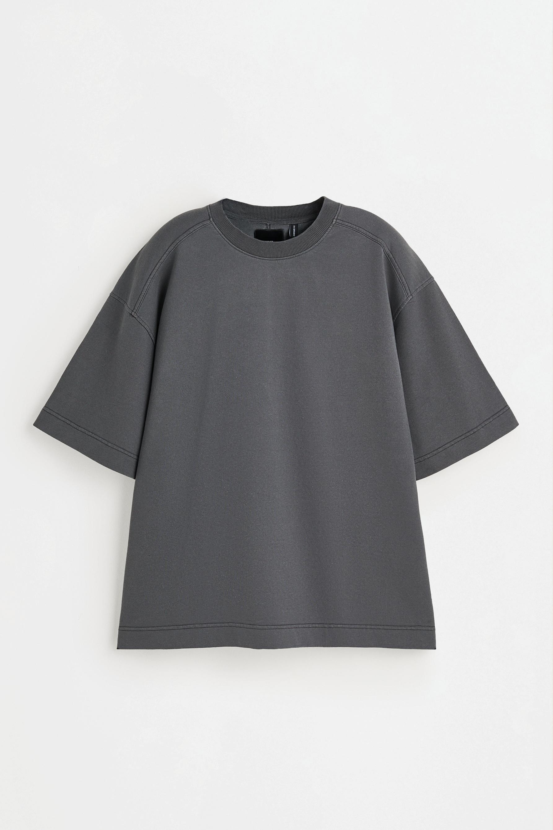 Faded-effect short sleeve sweatshirt — BLACK
