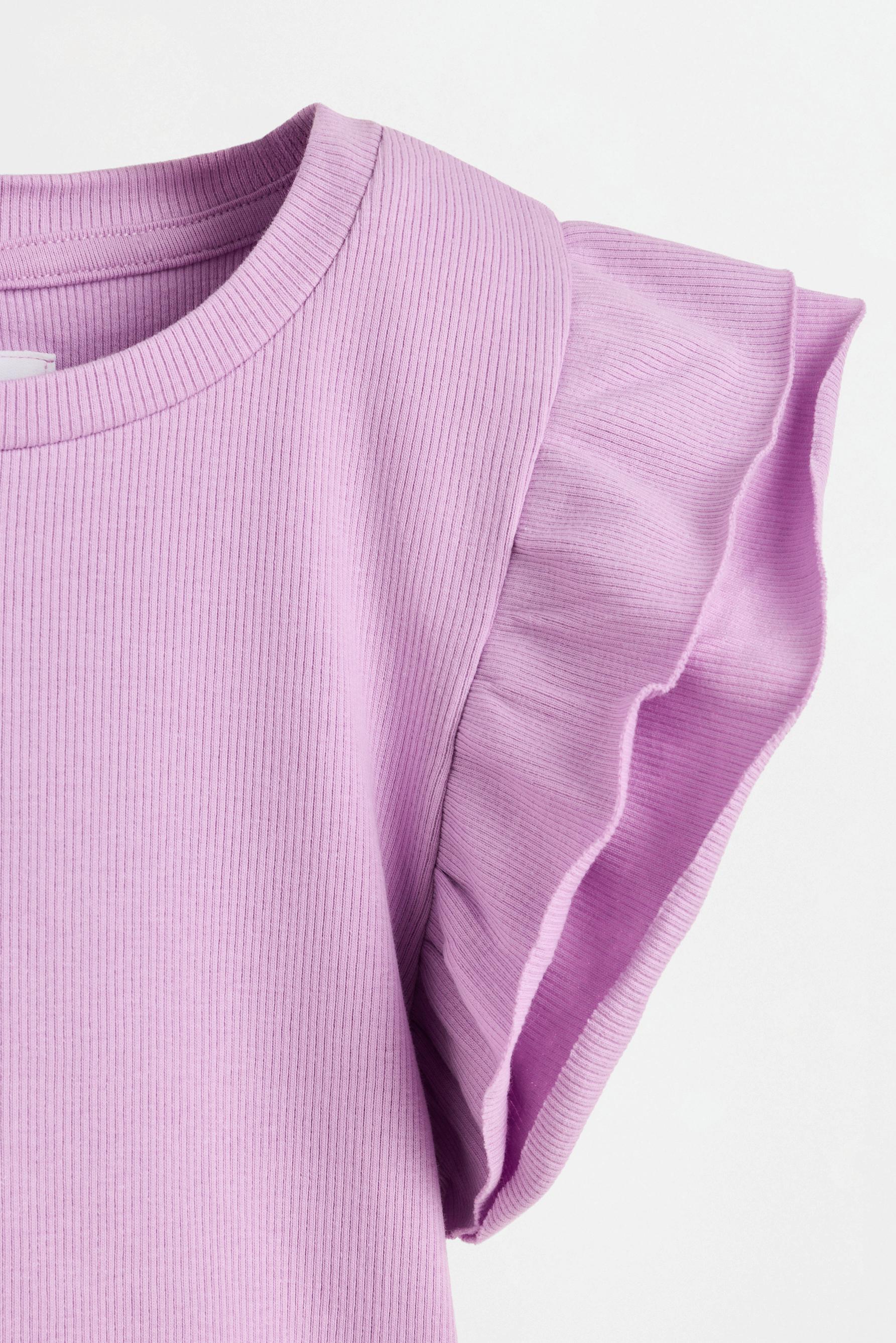 Ribbed T-shirt with ruffles — MAUVE PINK