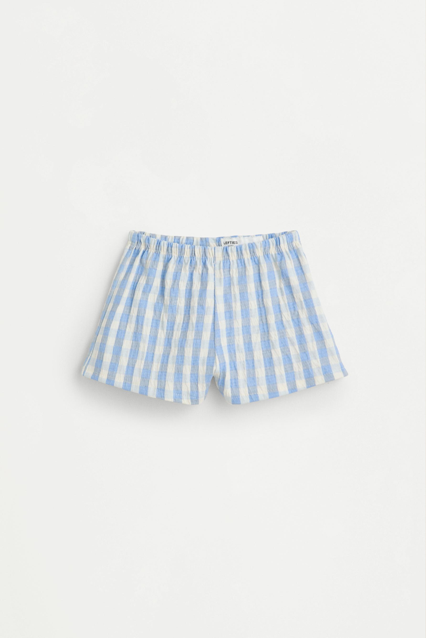 Gingham crepe top and shorts co-ord — BLUE
