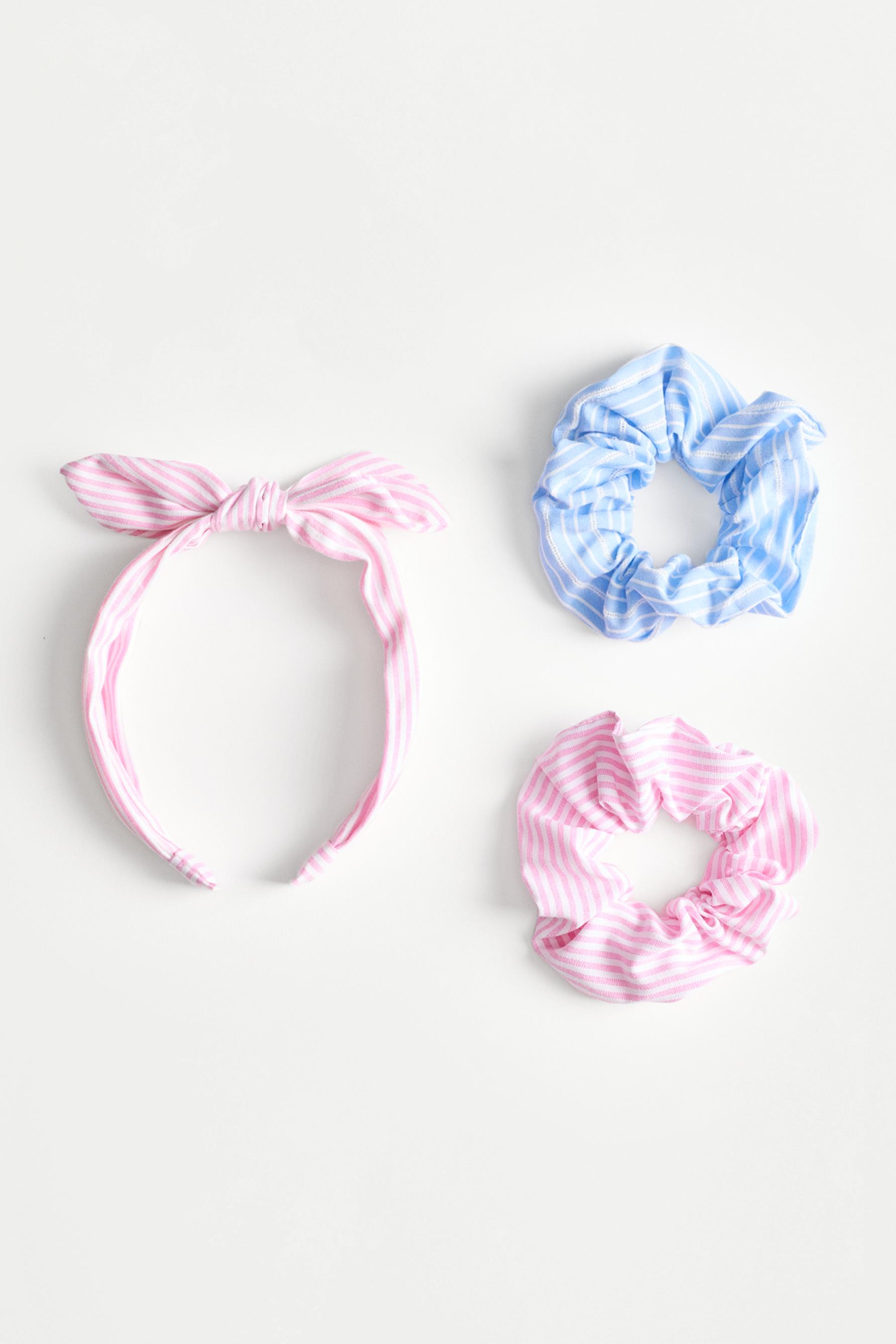 Striped Headband and Scrunchies (3-piece set) — BLUE