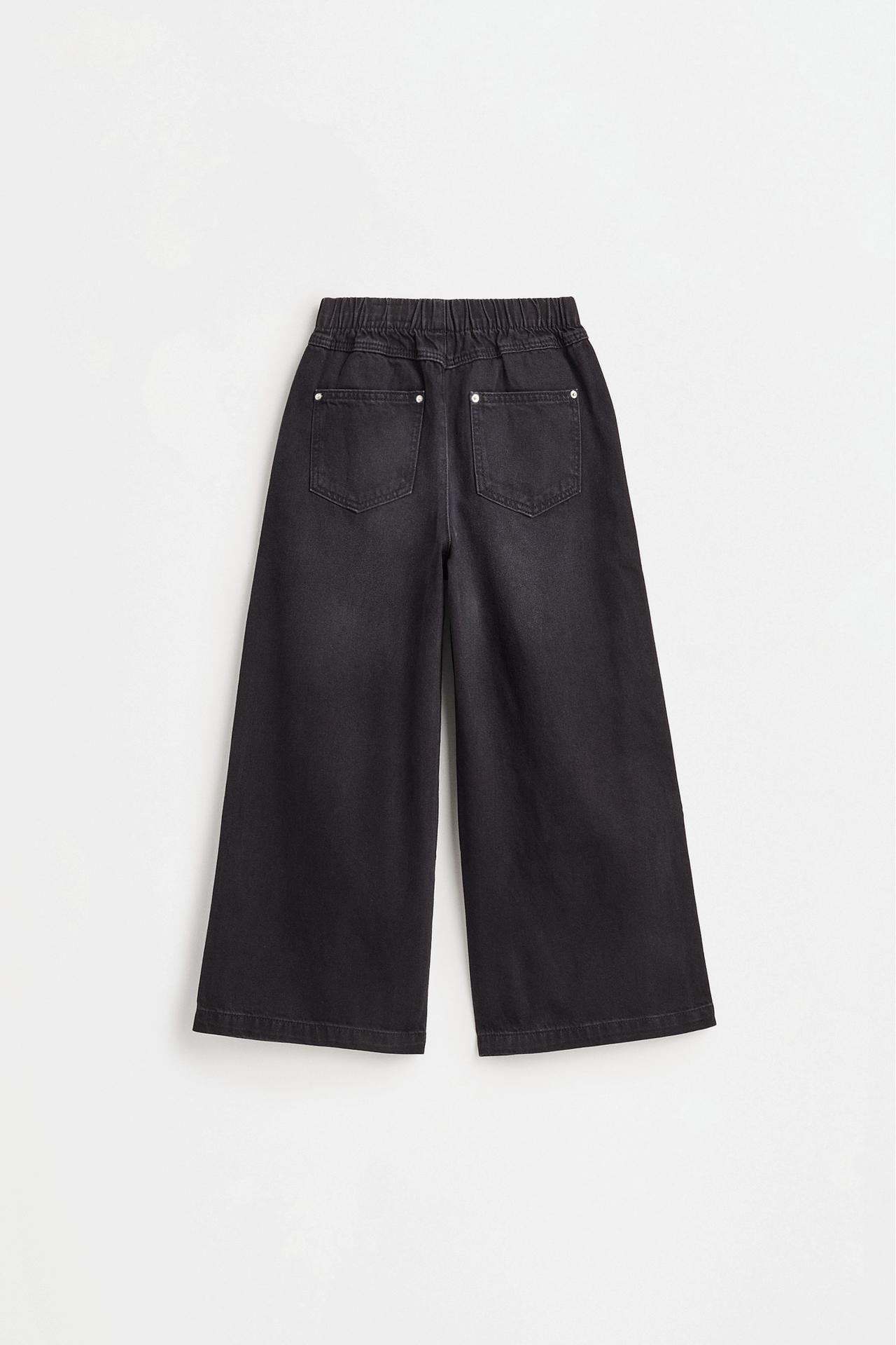 Wide-leg elastic-waist jeans — BLACK
