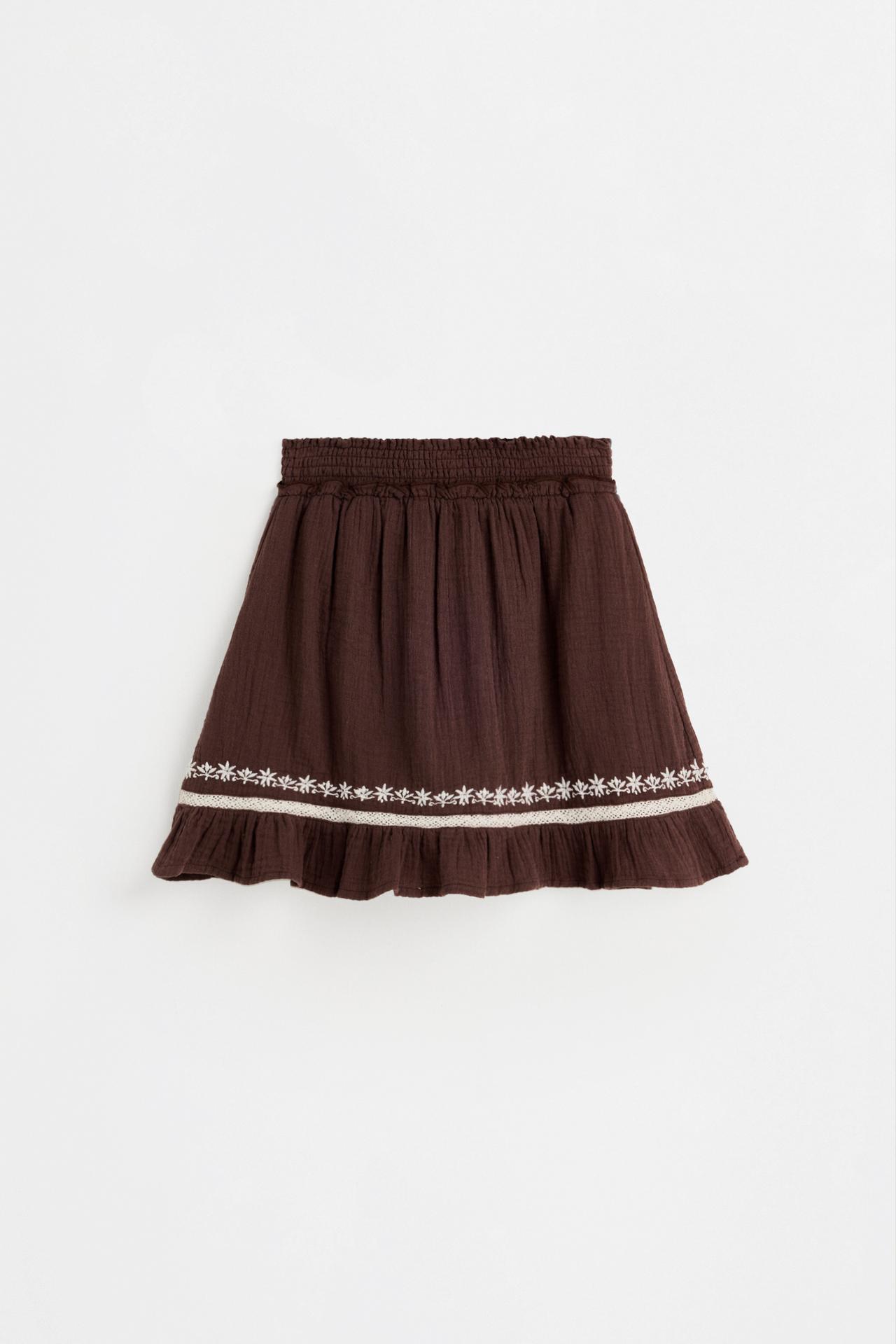 Textured embroidered skirt — DARK BROWN