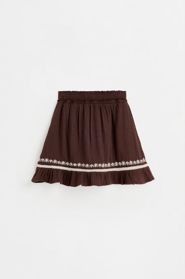 Textured embroidered skirt — DARK BROWN 2