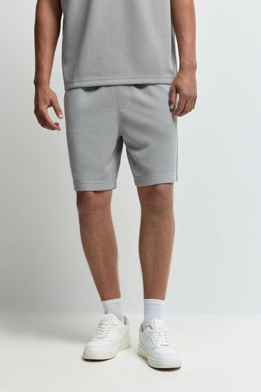Textured tracksuit Bermuda shorts — PALE GREY 2