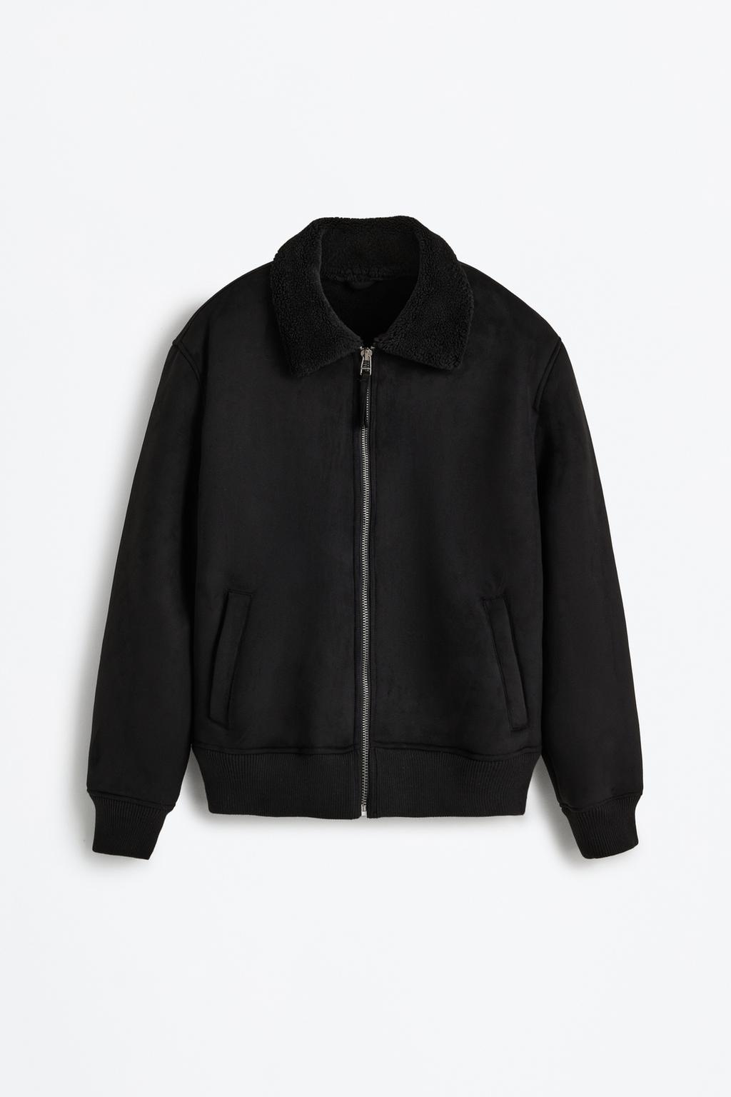 Casaco efeito de camurça com efeito de pelo encaracolado