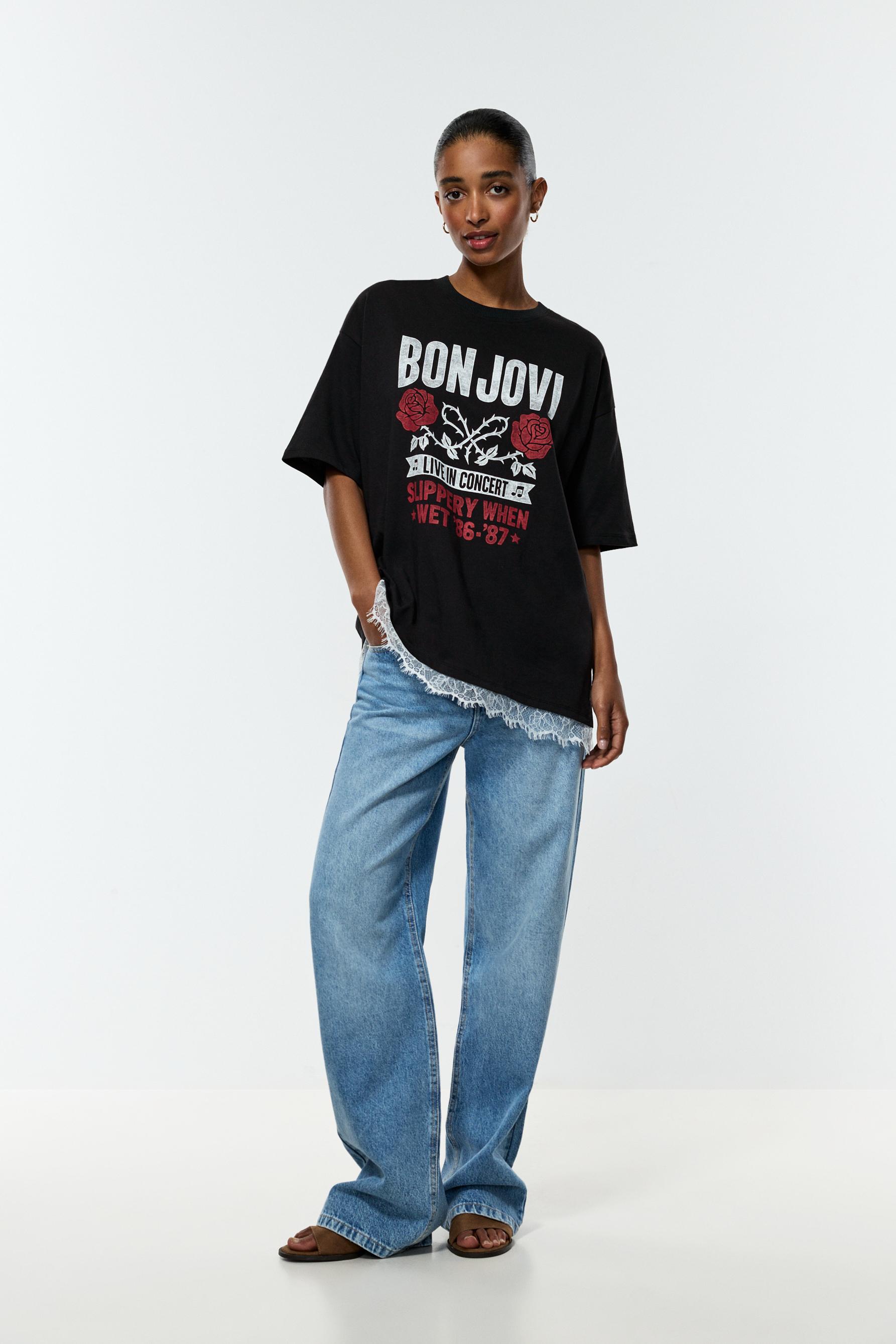 Bon Jovi ©Universal T-shirt with lace — ANTHRACITE GREY