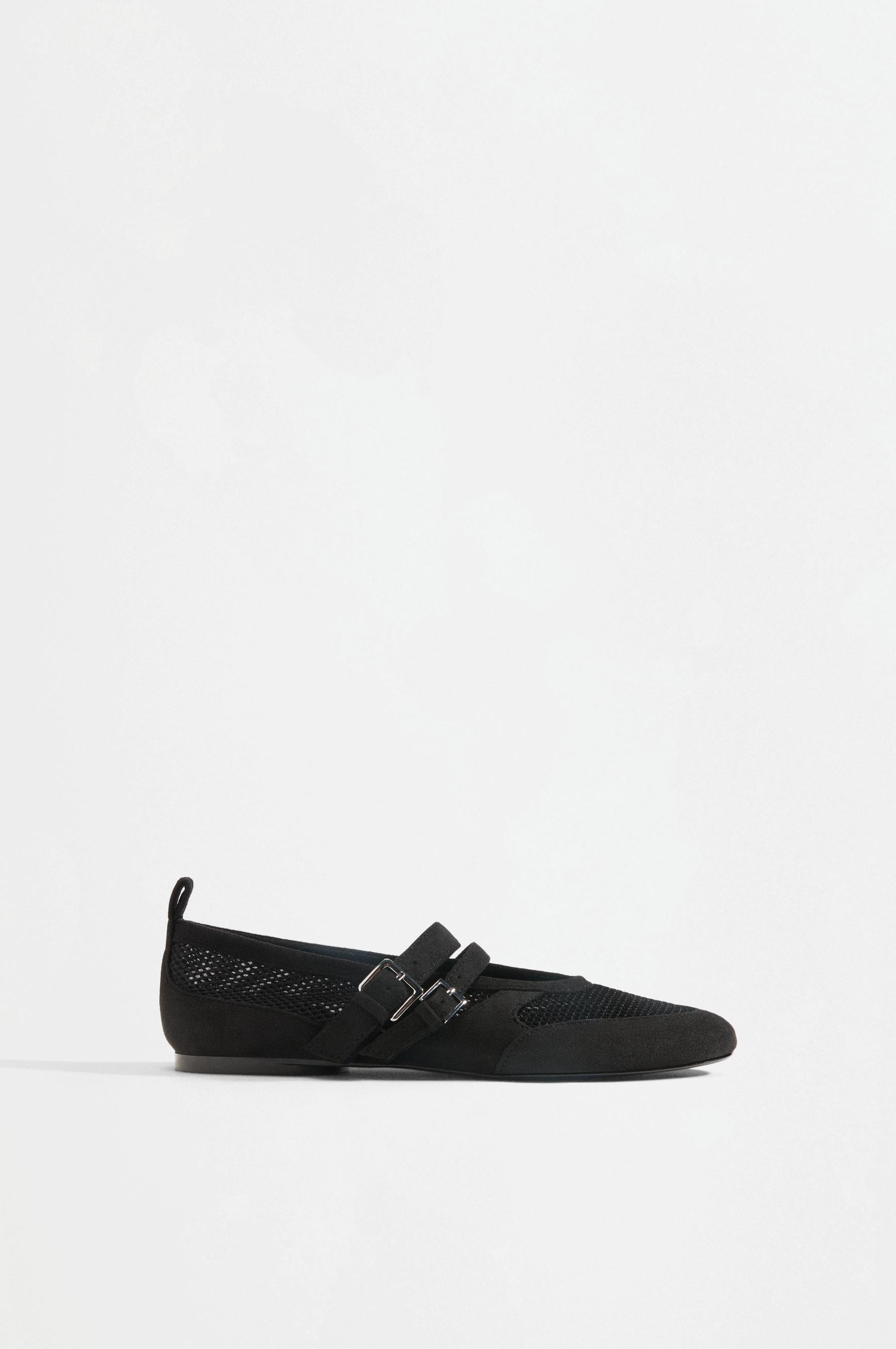Double-strap mesh ballet flats — BLACK