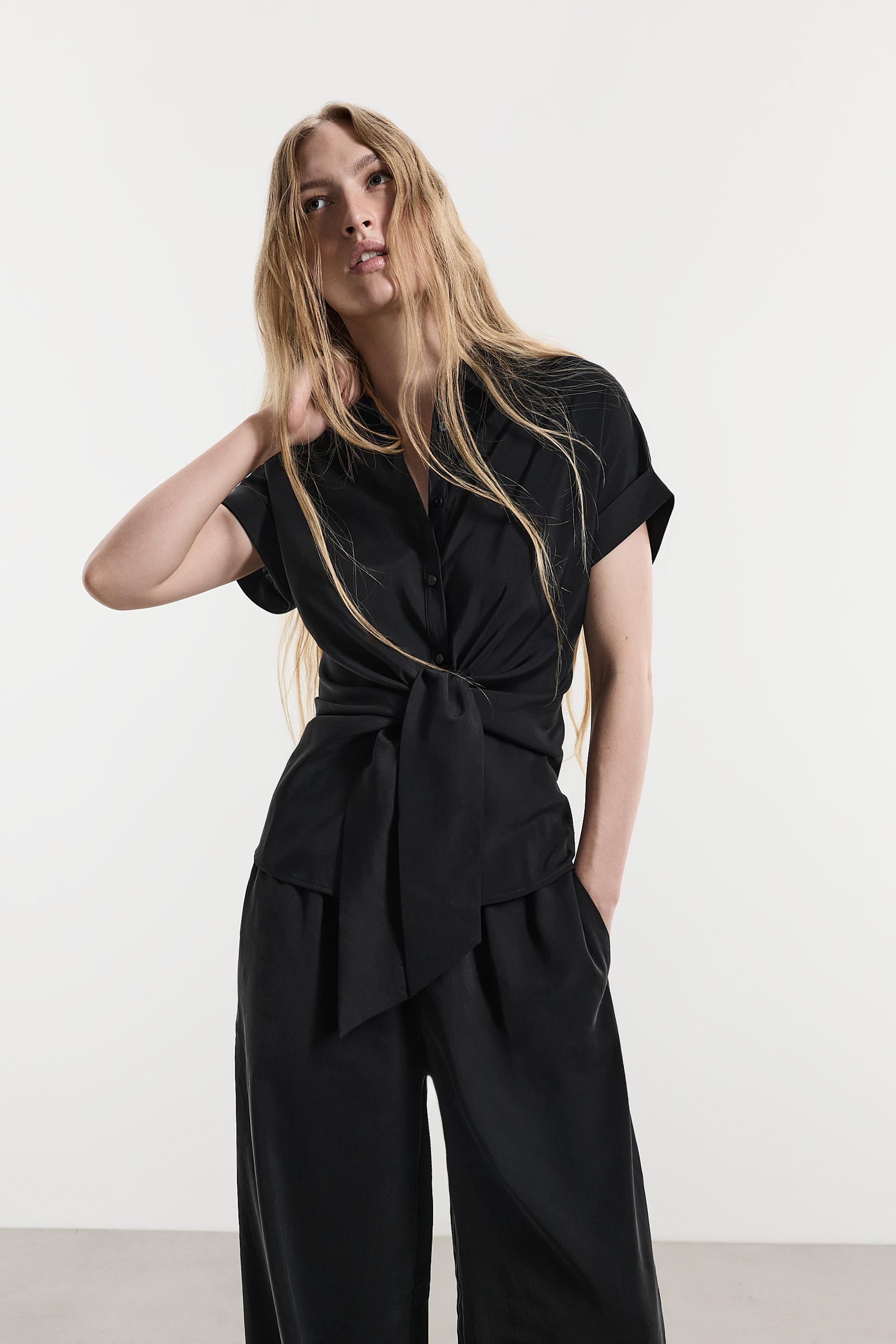 Shirt with tie detail — BLACK