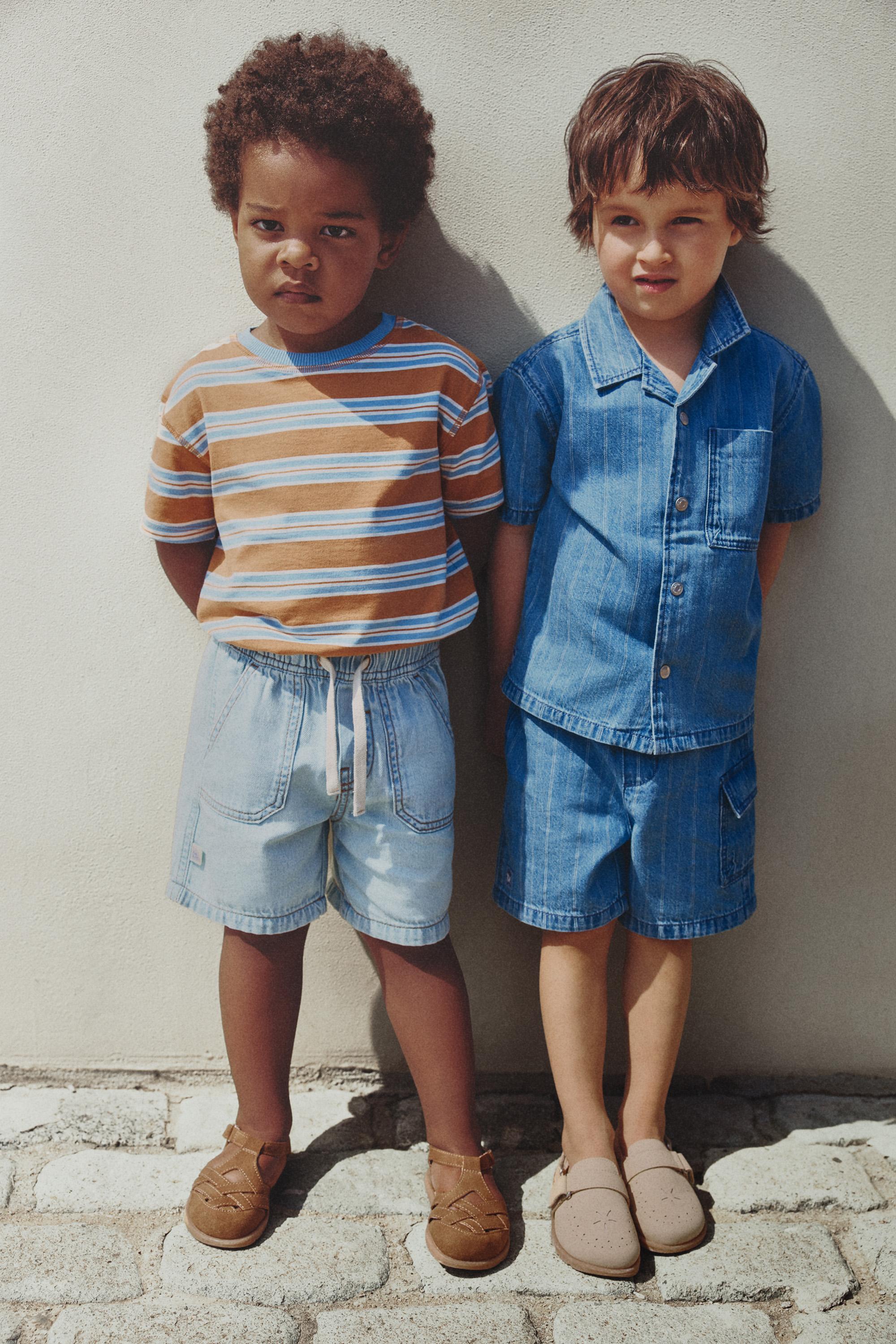 Striped denim cargo Bermuda shorts — BLUE