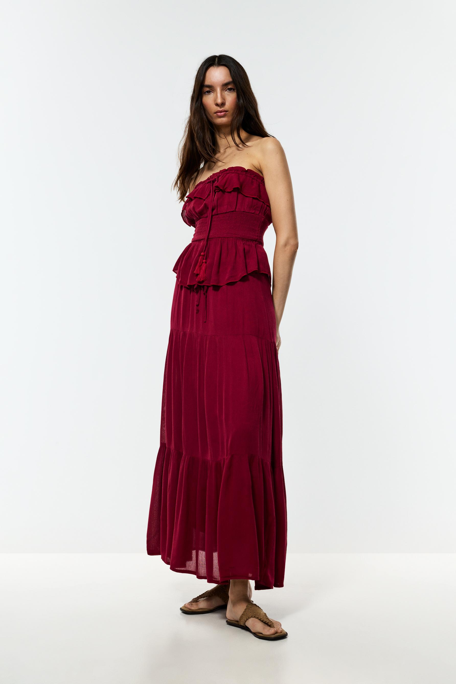 Basic textured midi skirt — MAROON