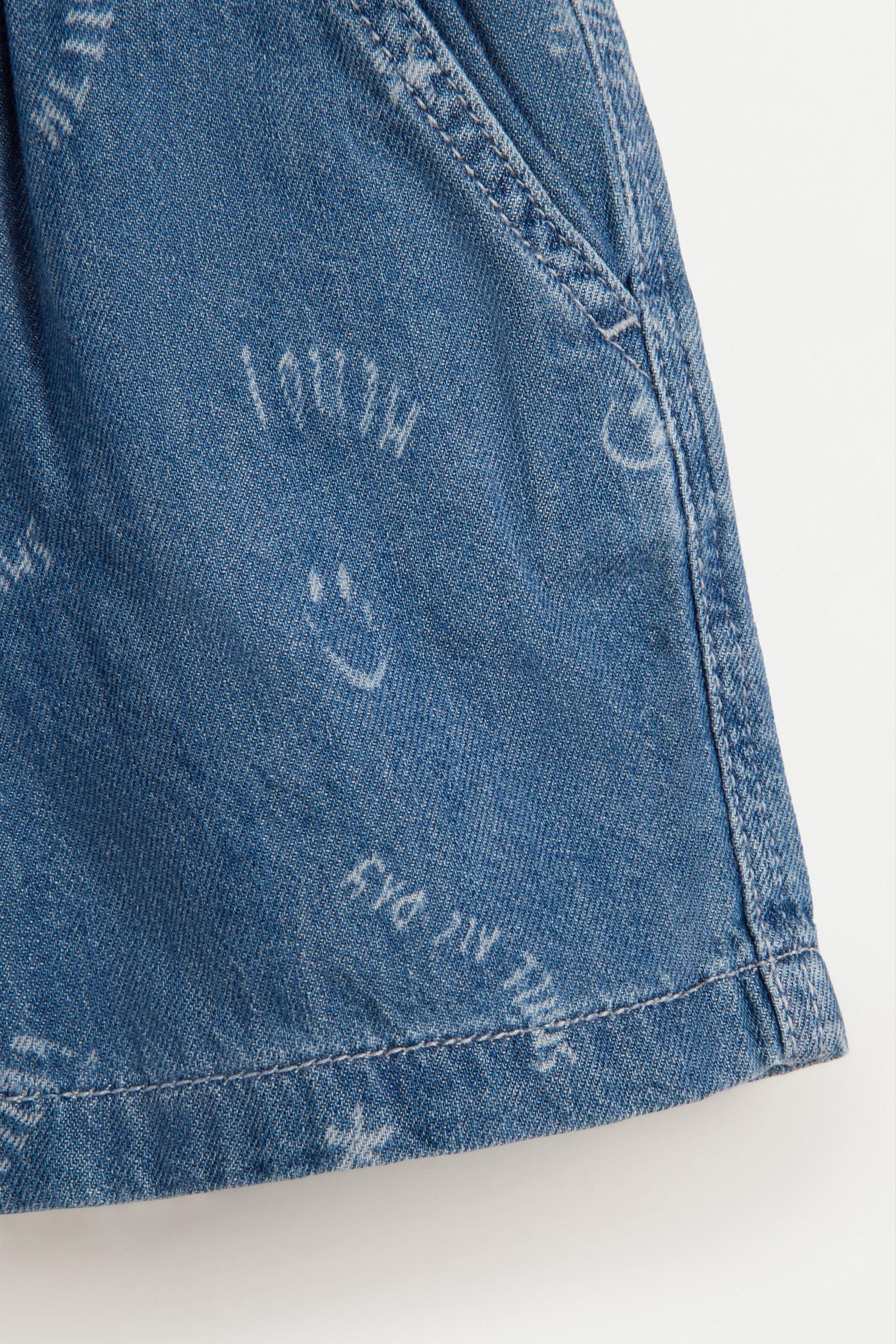 Printed denim jogger Bermuda shorts — FADED NAVY
