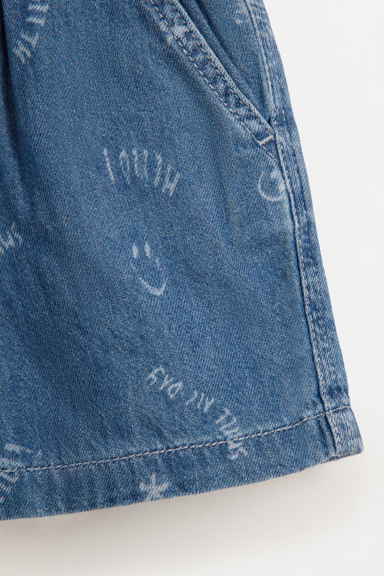 Printed denim jogger Bermuda shorts — FADED NAVY