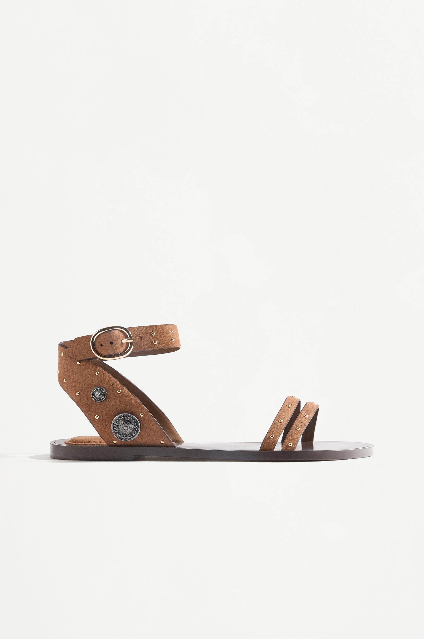 Studded flat slider sandals — LEATHER