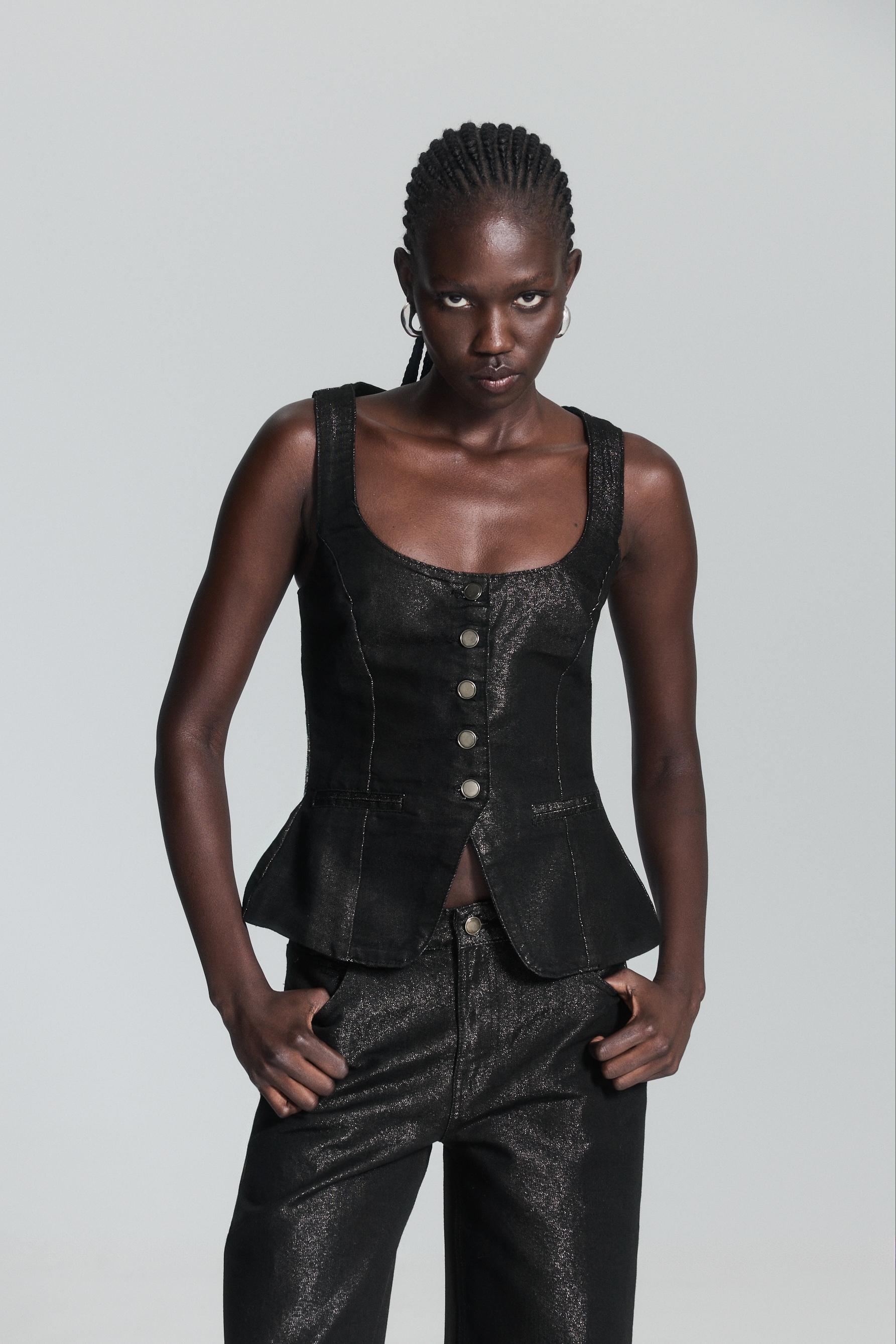 Chaleco denim brillos