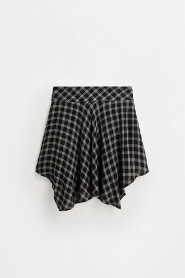 Short asymmetric plaid skirt — GREY TONES 1
