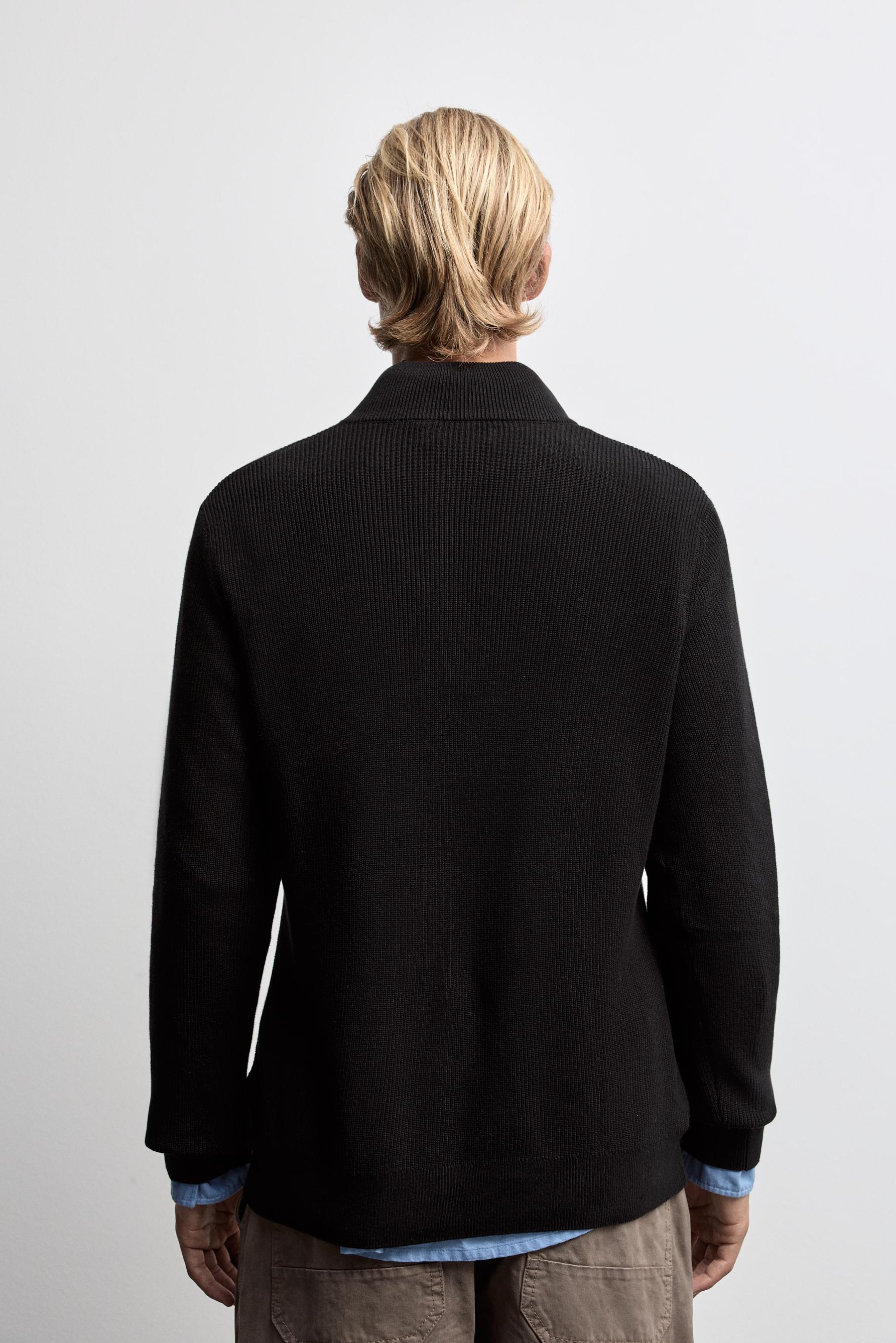 Textured zip-up sweater — BLACK