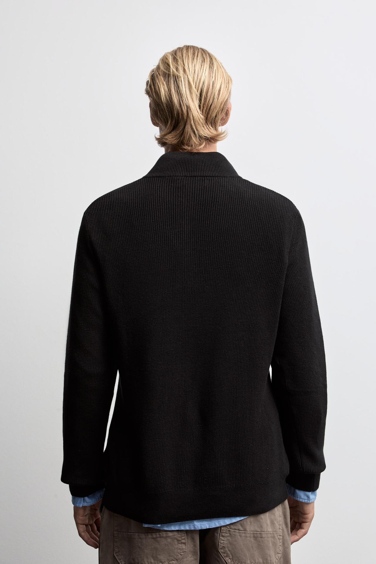 Textured zip-up sweater — BLACK