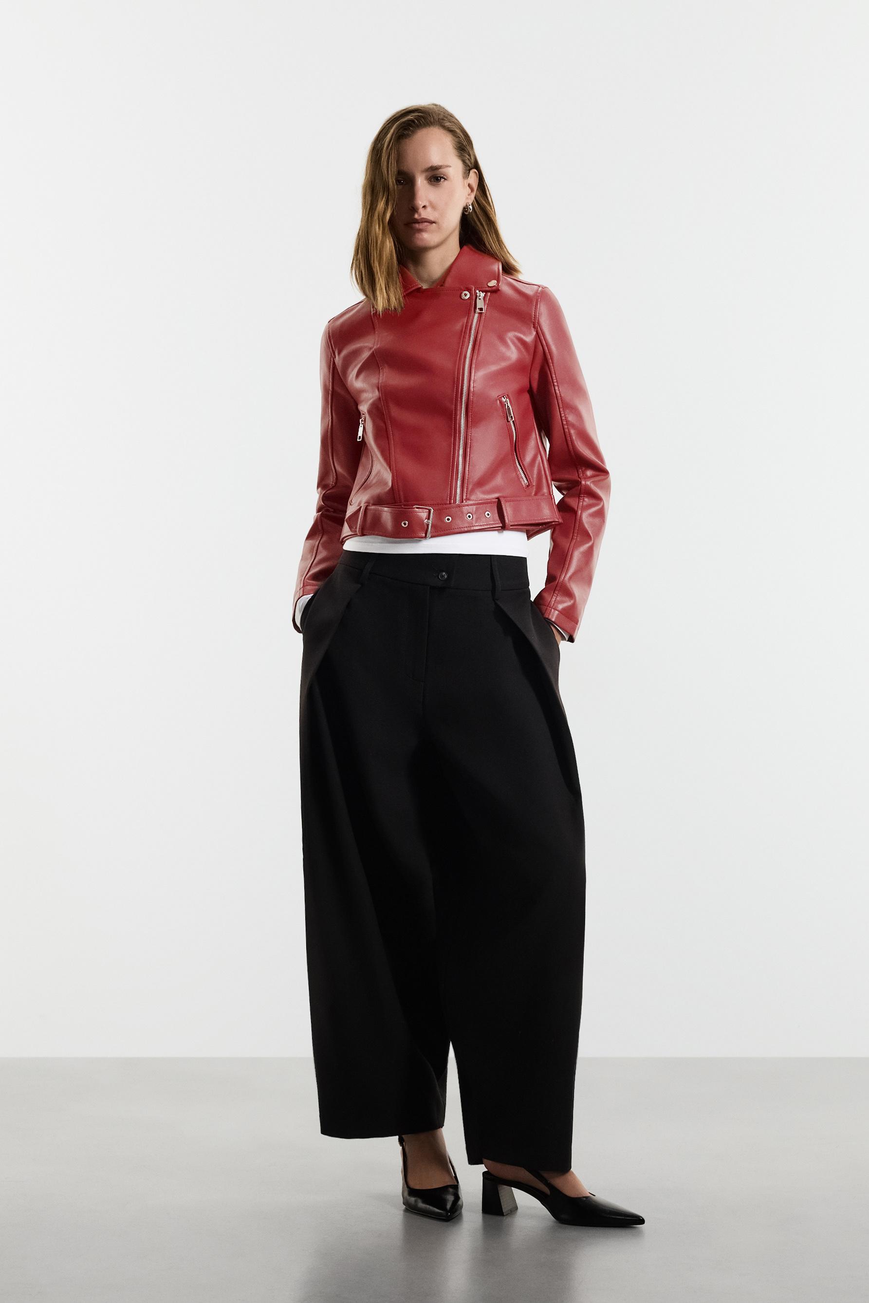 Leather-effect biker jacket — DARK PINK