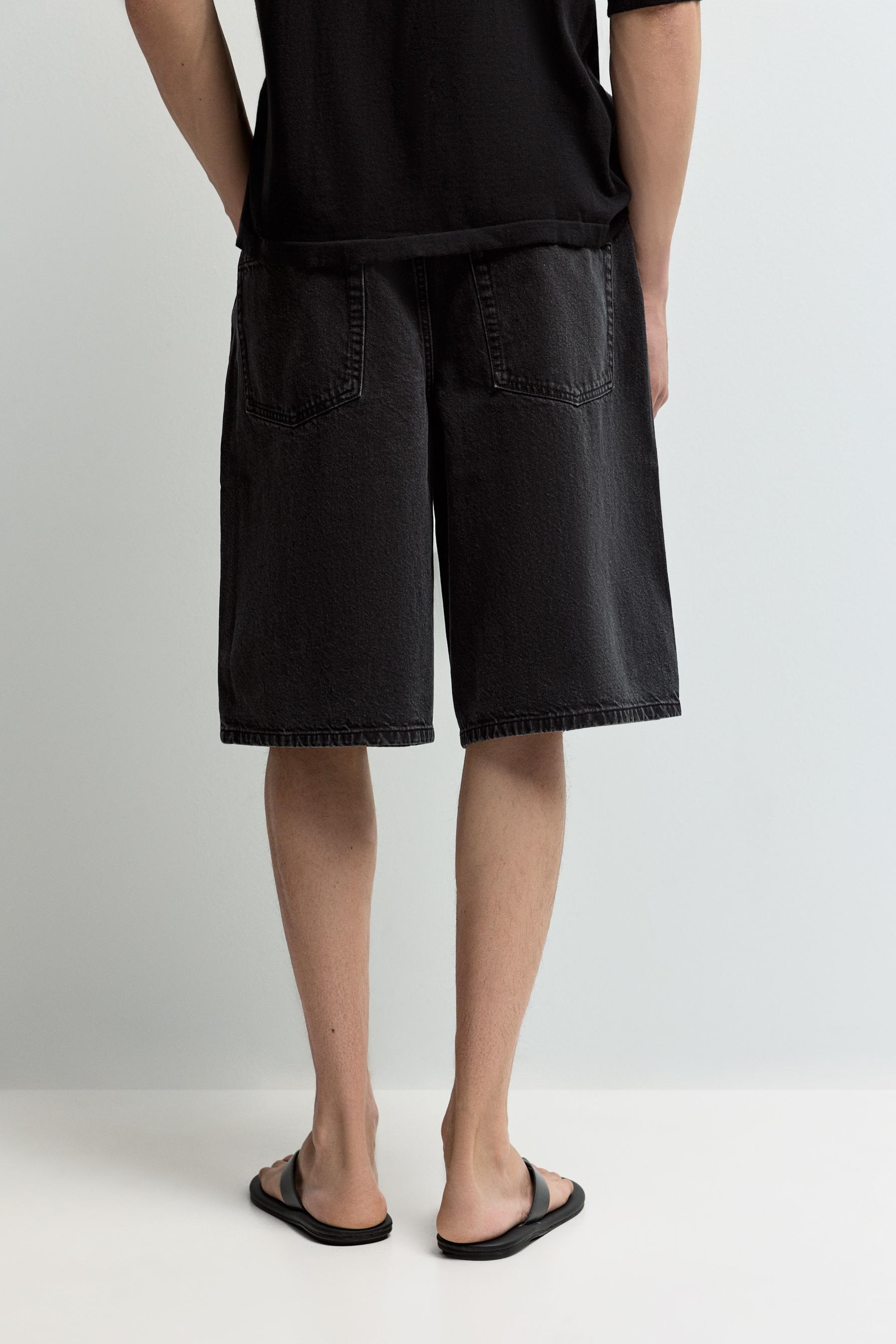 Baggy denim Bermuda shorts — BLACK