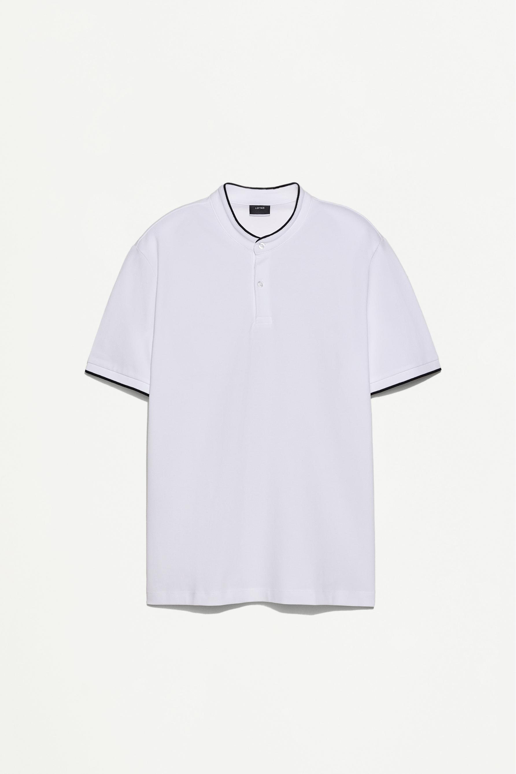 Contrast stand collar polo shirt — WHITE
