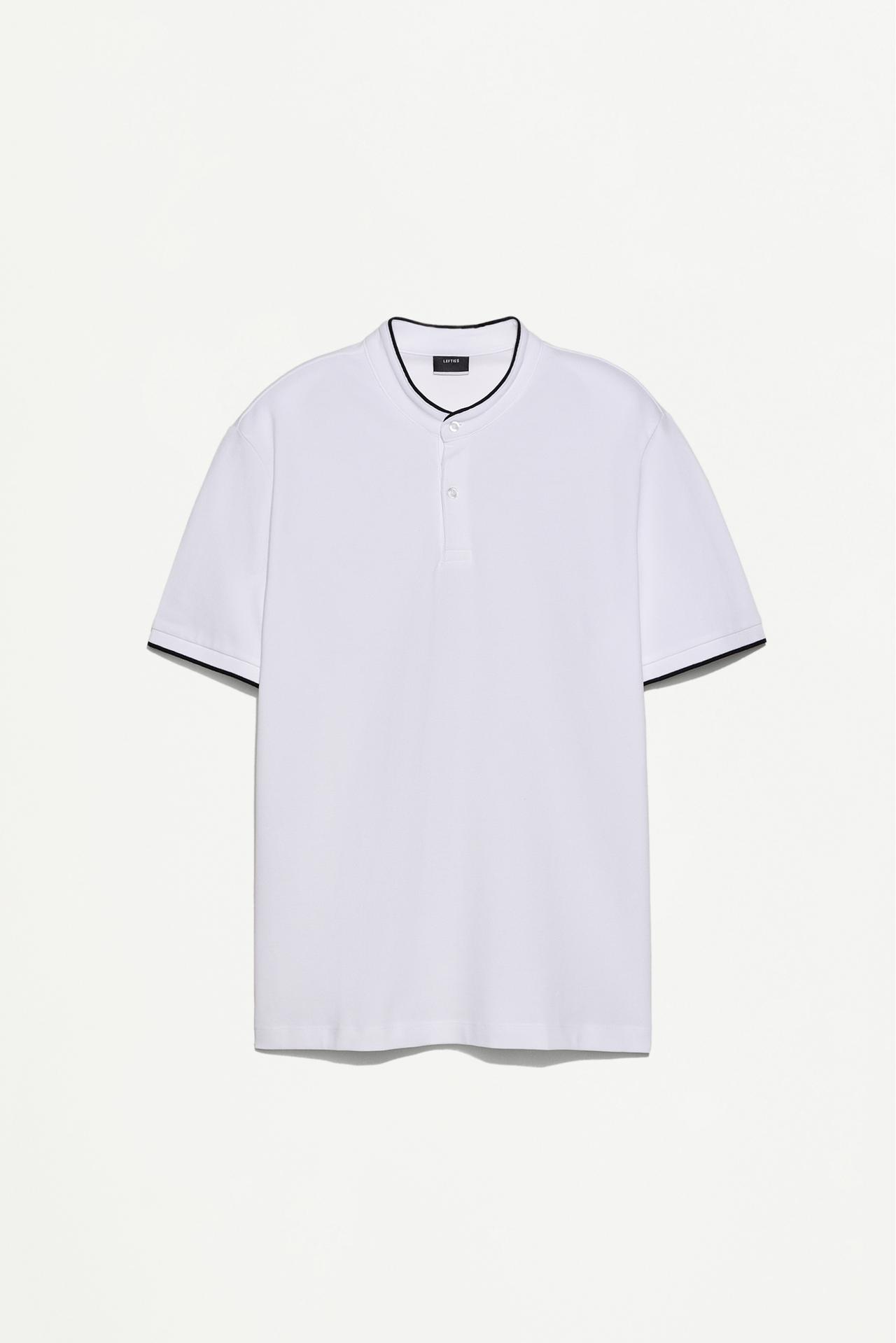 Contrast stand collar polo shirt — WHITE