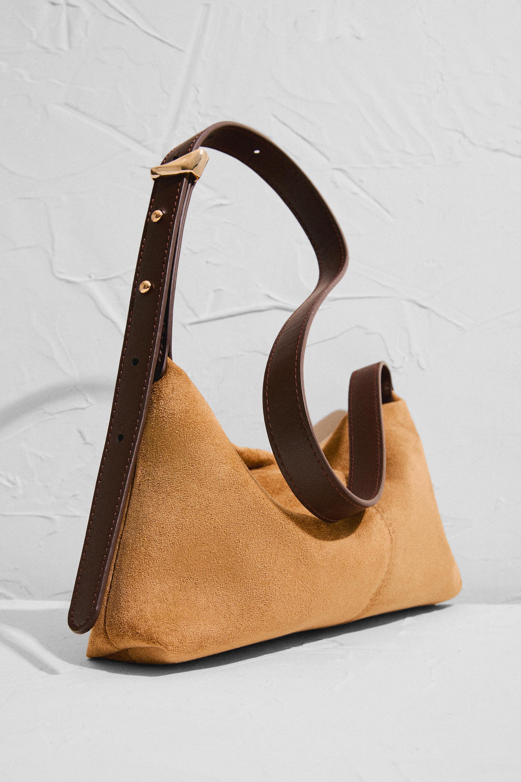 Multi-Position Suede Effect Bag — CAMEL