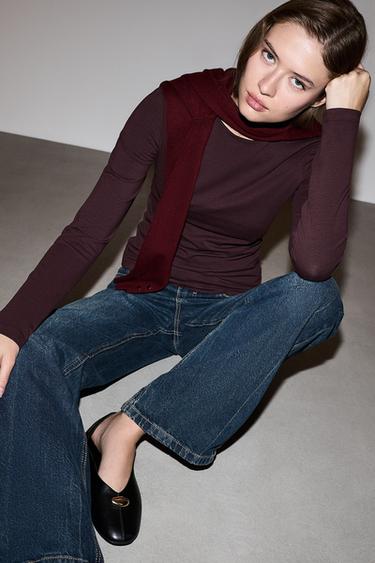 Round neck long sleeve T-shirt — MAROON 2