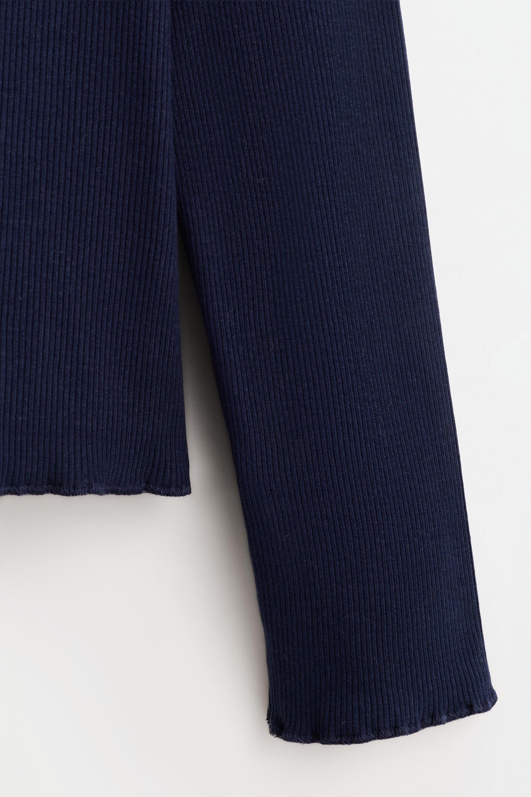 Ribbed Ruffle T-shirt — NAVY