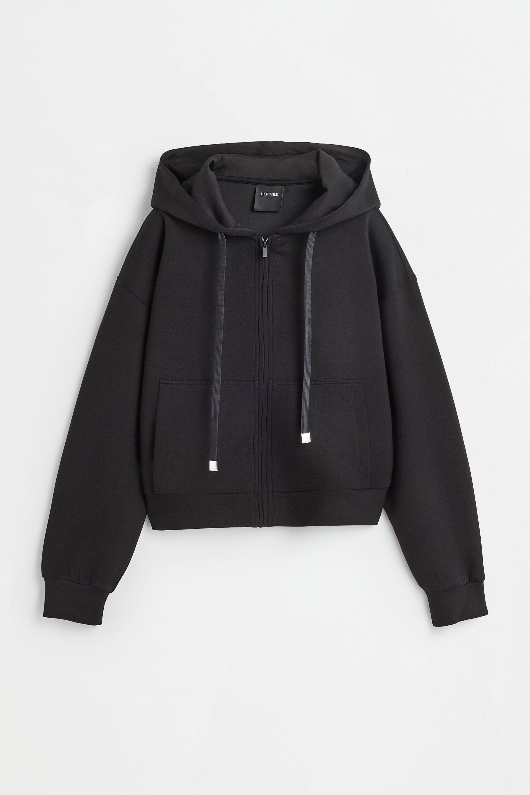 Flowy zip-up sports sweatshirt — BLACK