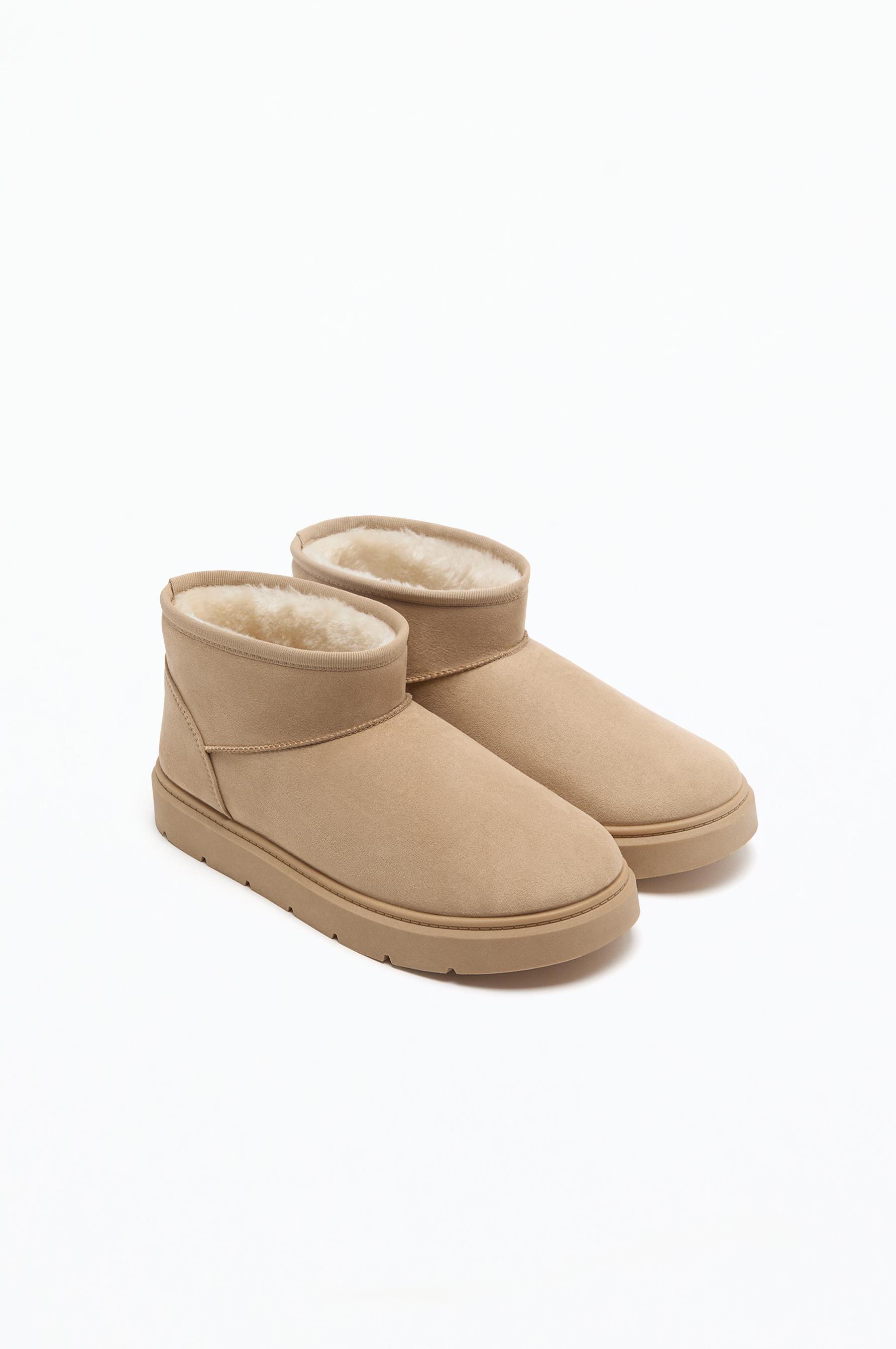 Flat mini fur ankle boots — BROWN
